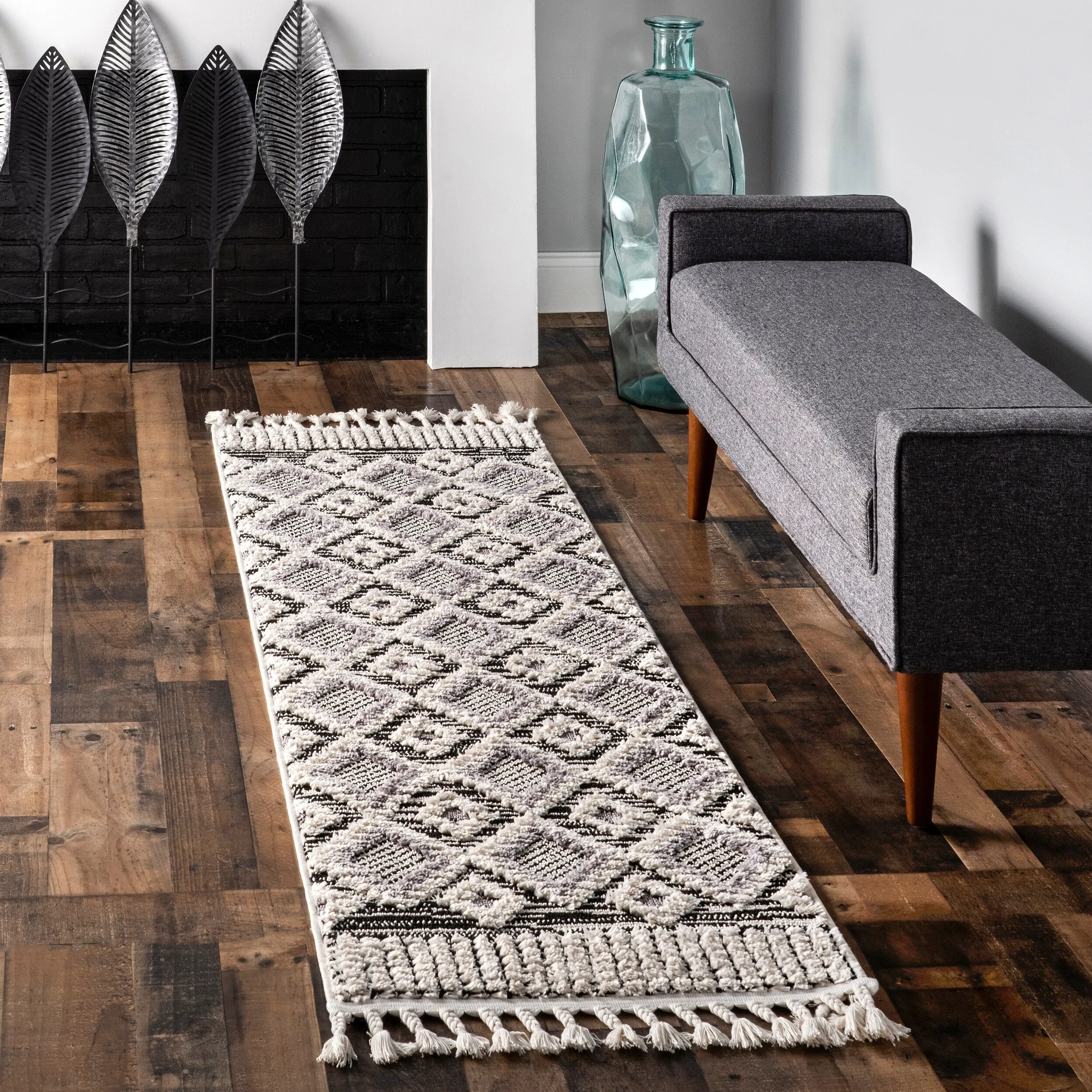 Nuloom Journey Shaggy Checkered Tiles Tassel Area Rug