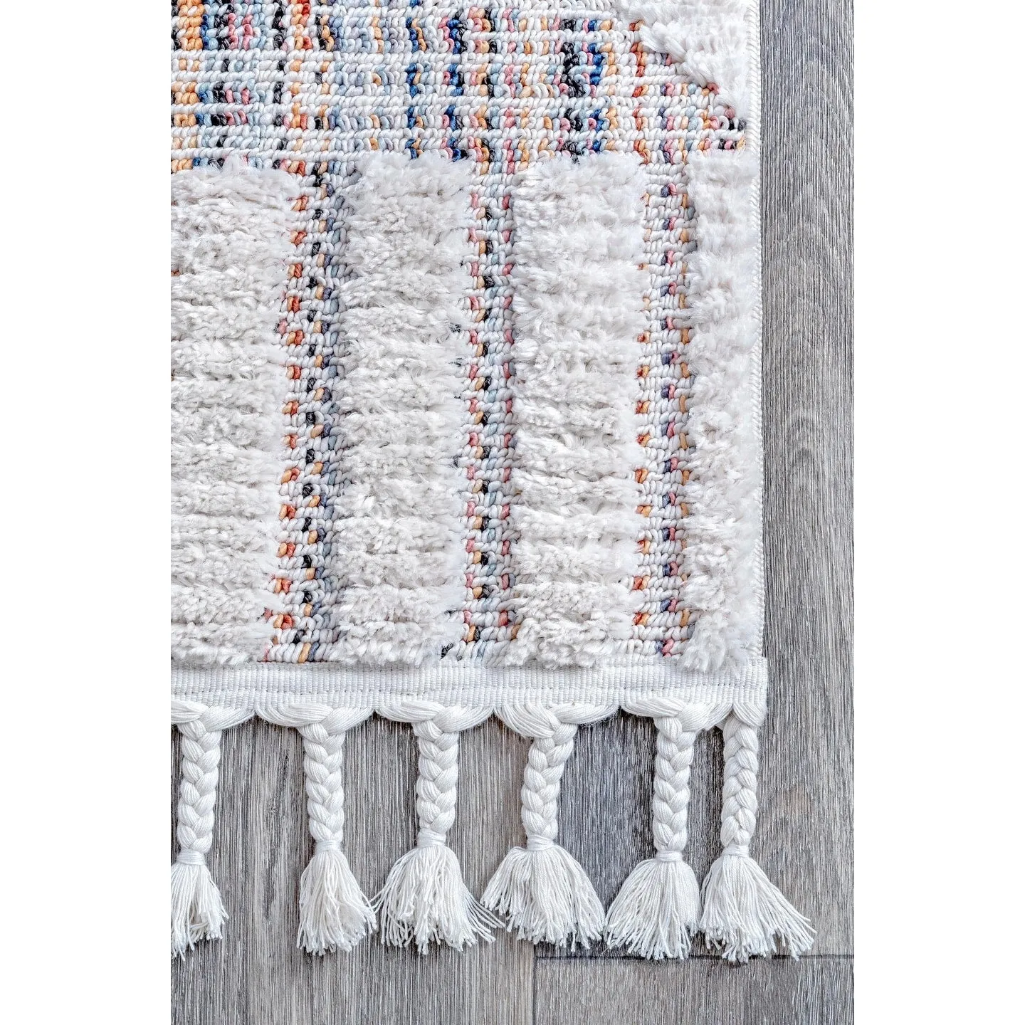 Nuloom Journey Shaggy Checkered Tiles Tassel Area Rug