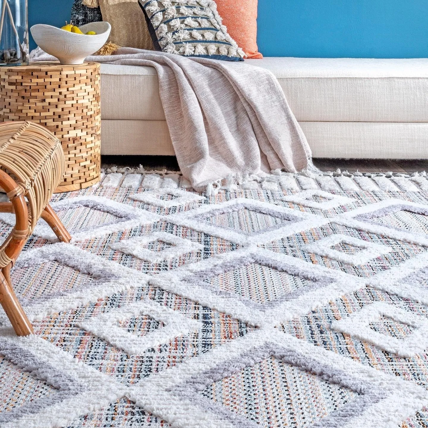 Nuloom Journey Shaggy Checkered Tiles Tassel Area Rug