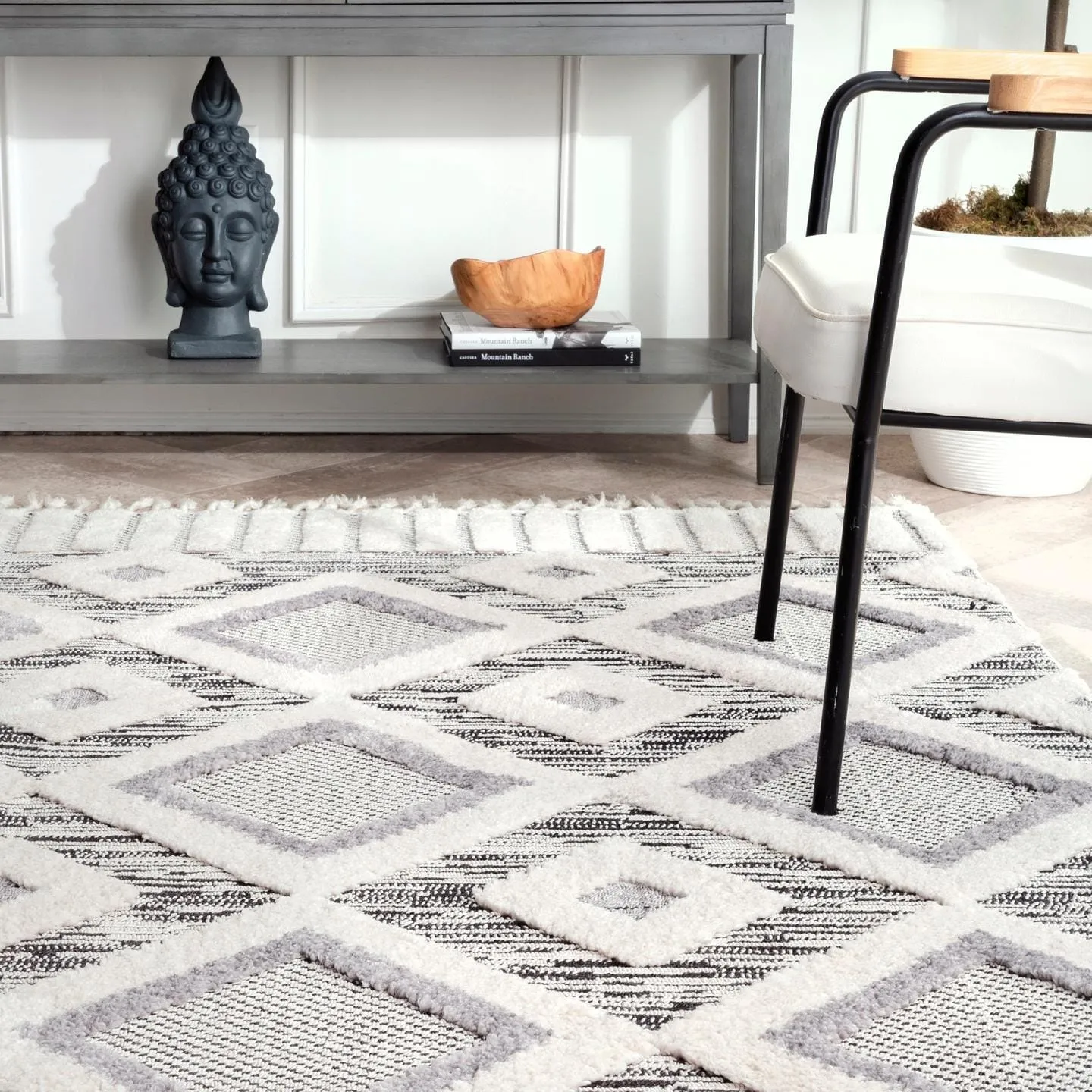 Nuloom Journey Shaggy Checkered Tiles Tassel Area Rug