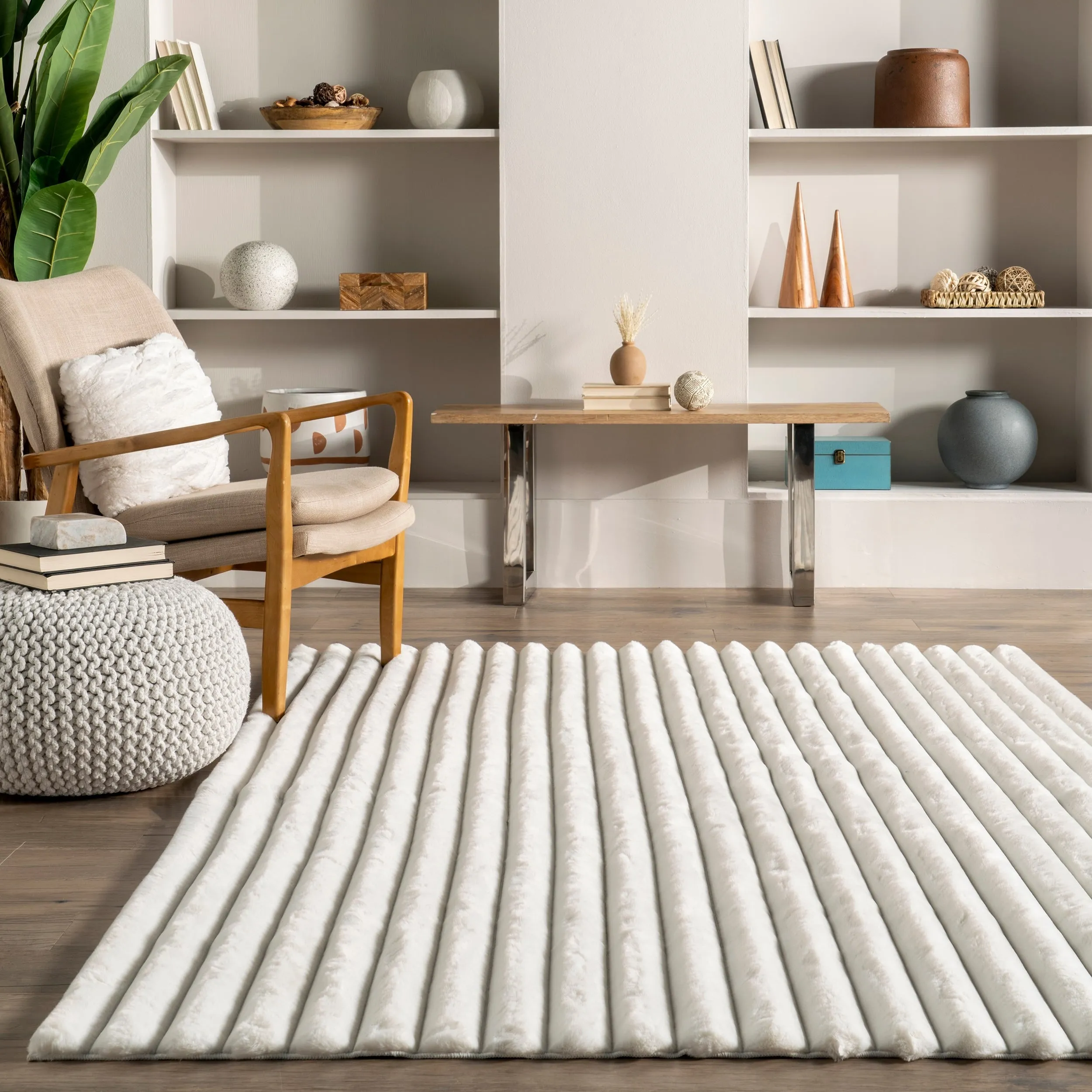 Nuloom Kai SuperiorWash Stripe Faux Rabbit Machine Washable Area Rug
