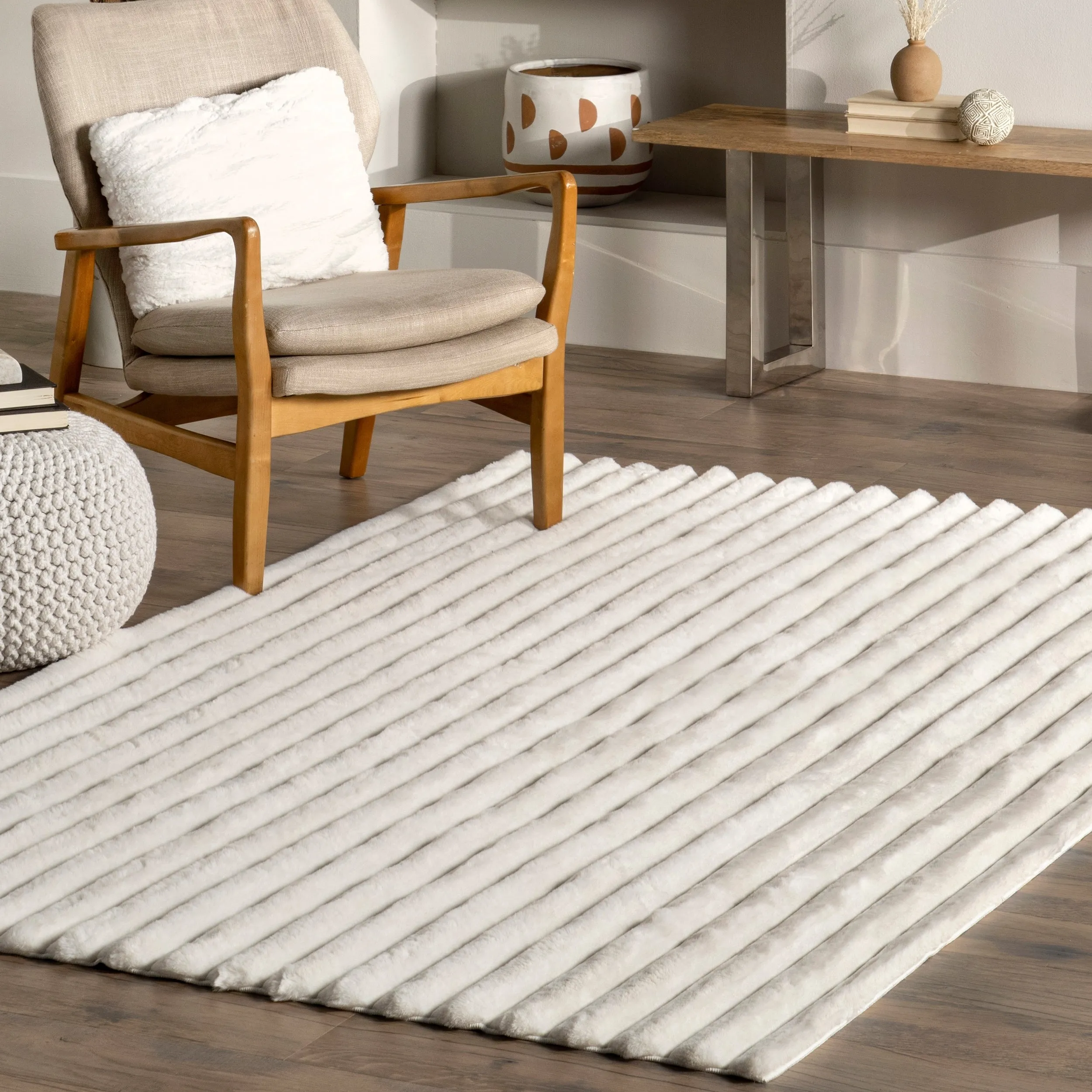 Nuloom Kai SuperiorWash Stripe Faux Rabbit Machine Washable Area Rug