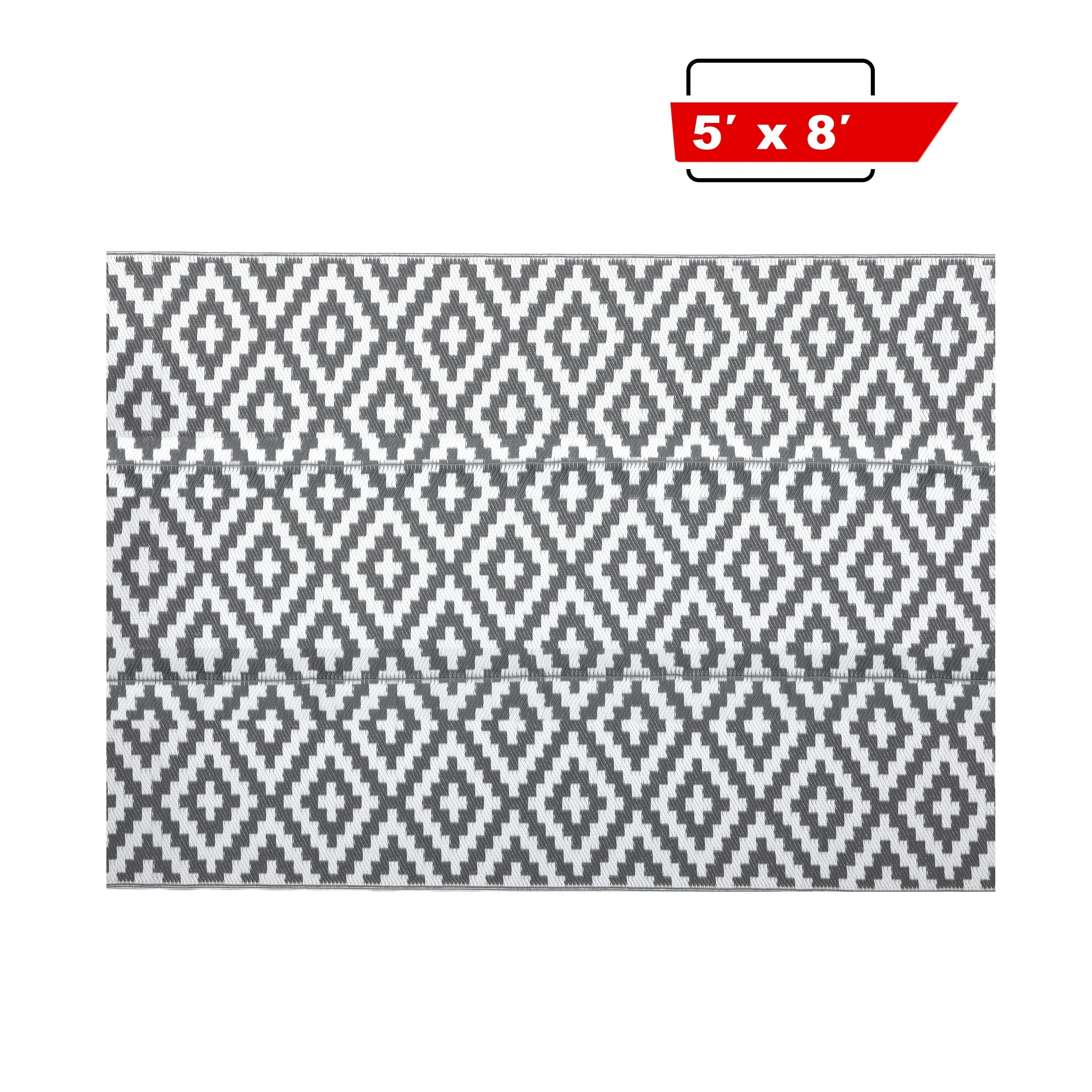 Nuu Garden Outdoor Reversible Rug. Rectangular Foldable Mat. Camping. RV. Gray & White Color