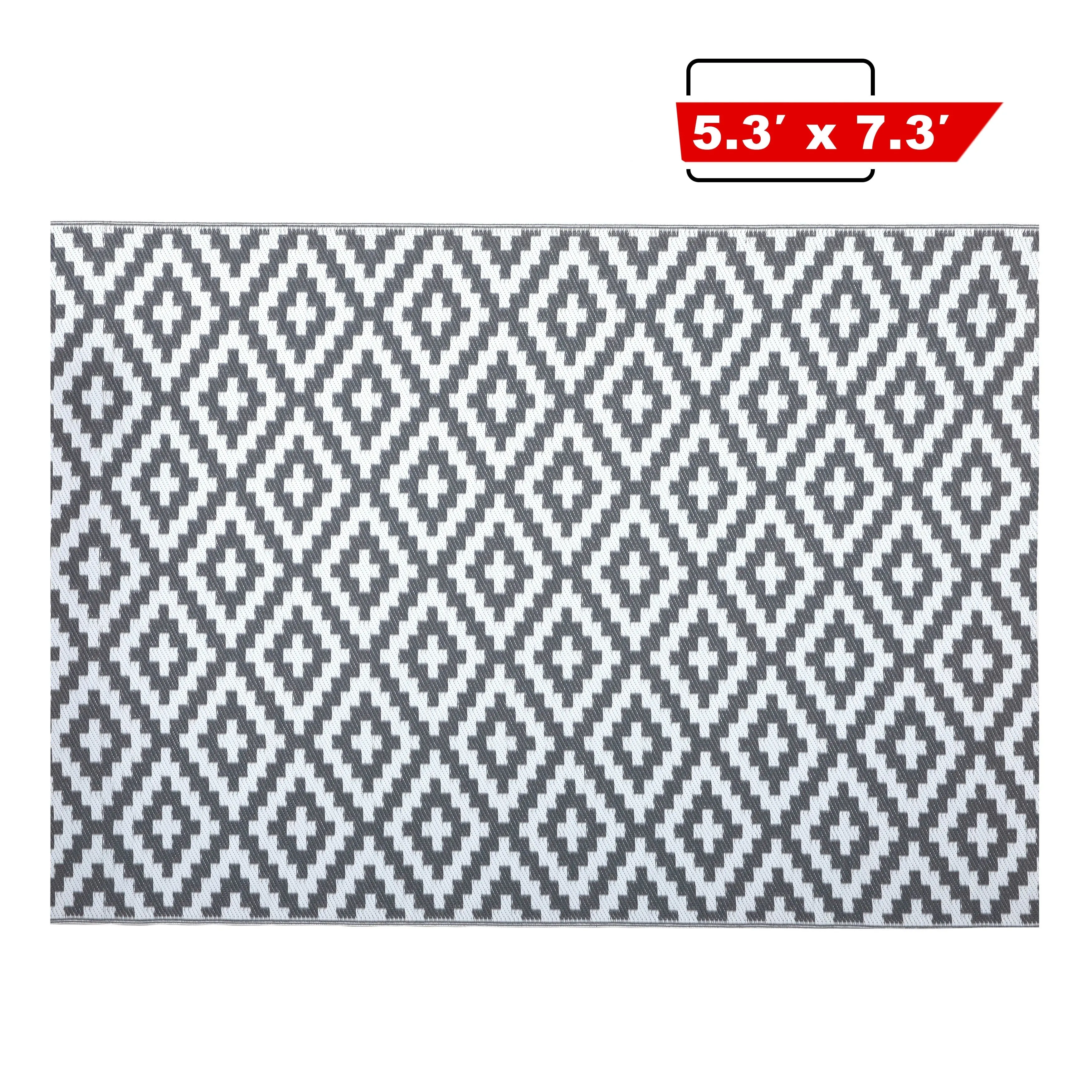 Nuu Garden Outdoor Reversible Rug. Rectangular Foldable Mat. Camping. RV. Gray & White Color