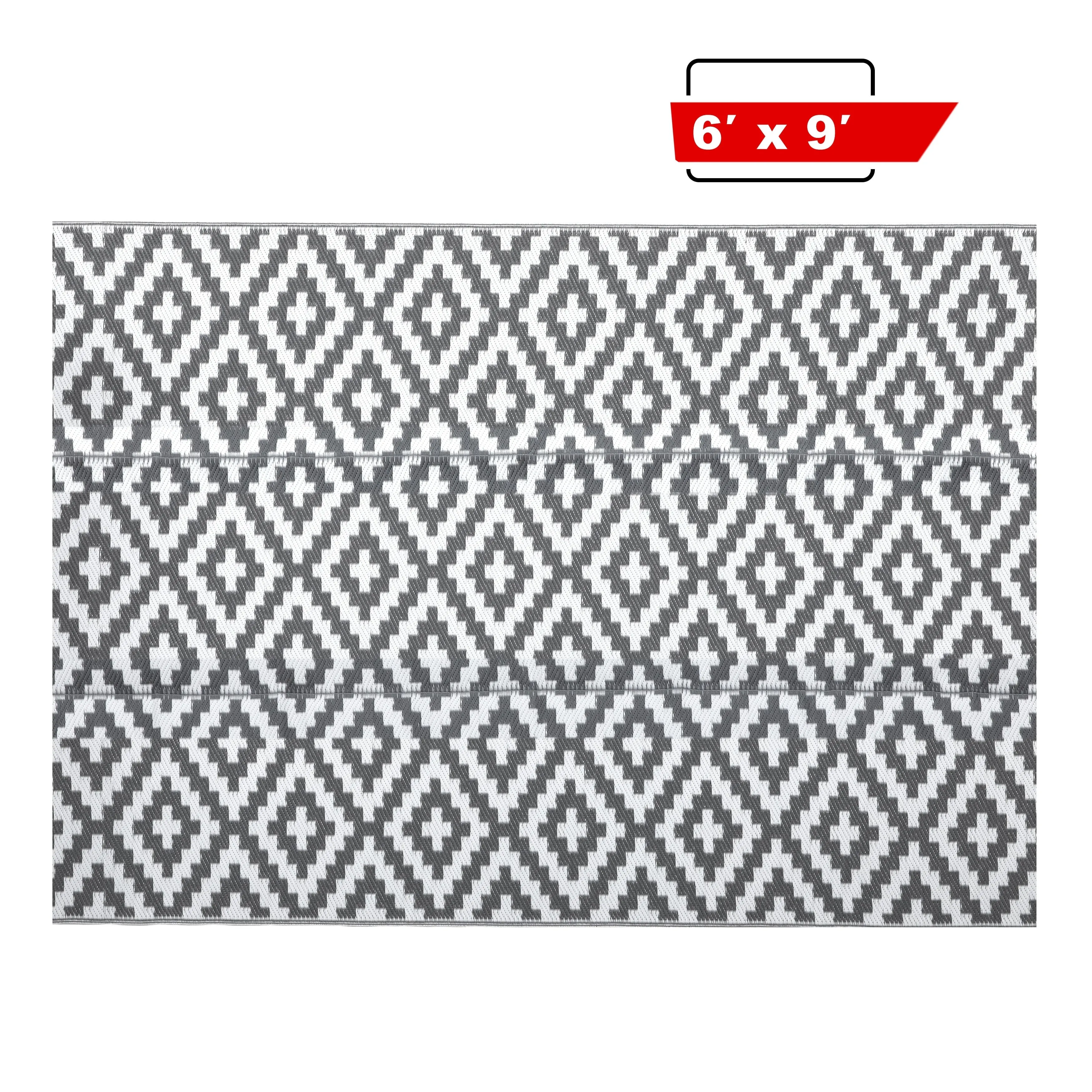 Nuu Garden Outdoor Reversible Rug. Rectangular Foldable Mat. Camping. RV. Gray & White Color