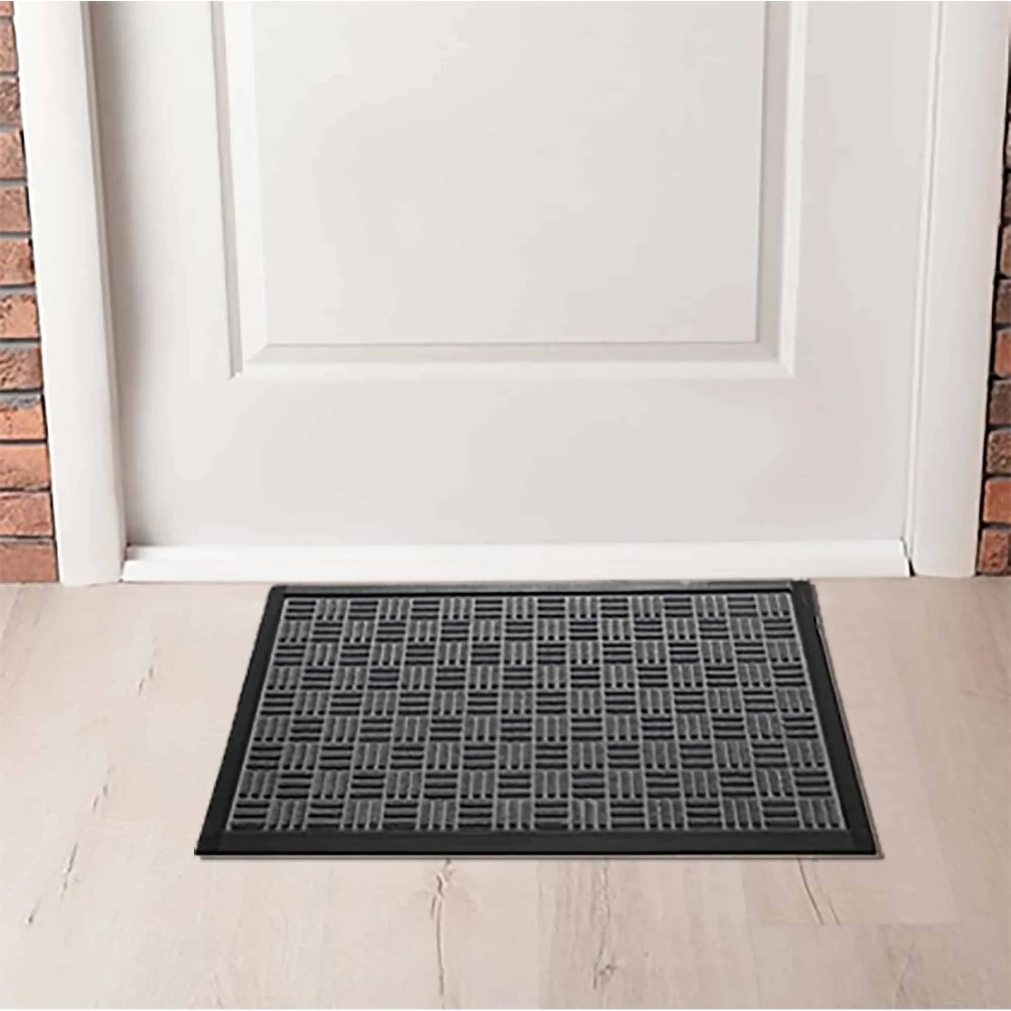 Outdoor Front Door Mat Checkerboard Yvan Polypropylene Rubber Rug Grey