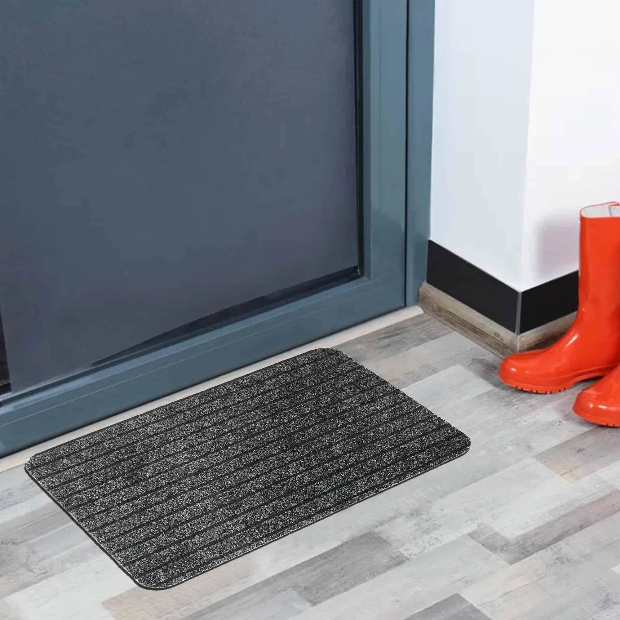Outdoor Front Door Mat Chloe Polypropylene Latex Rug 24x16 Grey