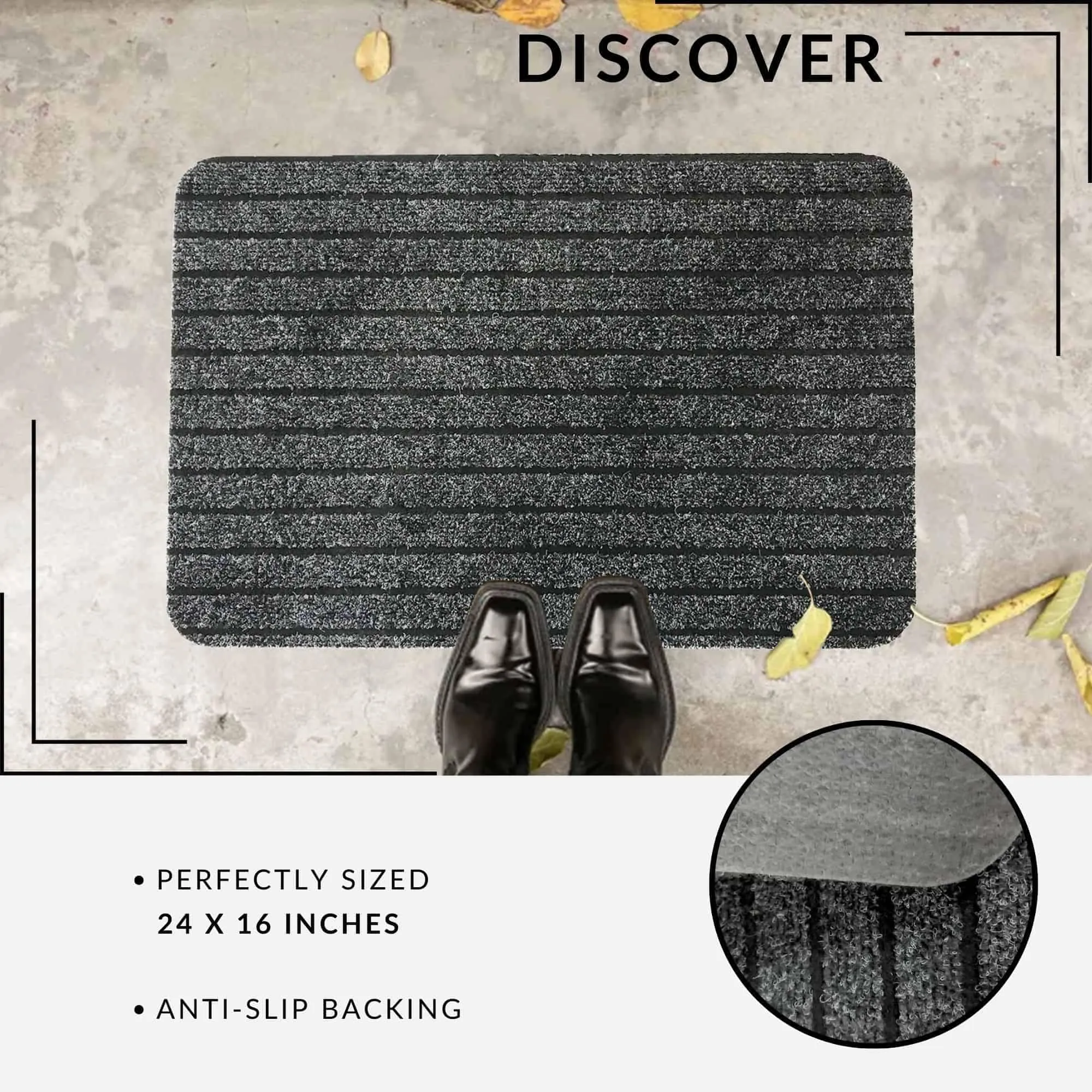 Outdoor Front Door Mat Chloe Polypropylene Latex Rug 24x16 Grey