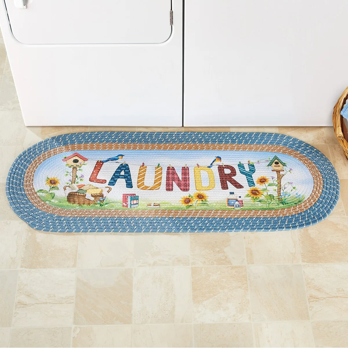 Outdoor Scene Laundry Day Braided Runner Rug - 48 x 20