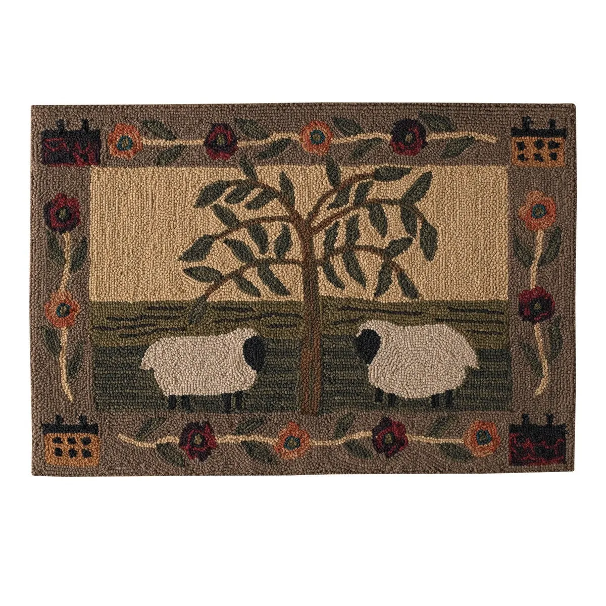 Park Designs Willow & Sheep Hooked Rug - 2'x3'