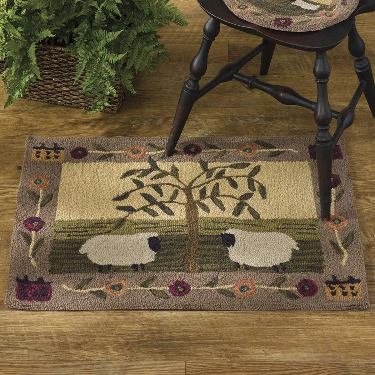 Park Designs Willow & Sheep Hooked Rug - 2'x3'