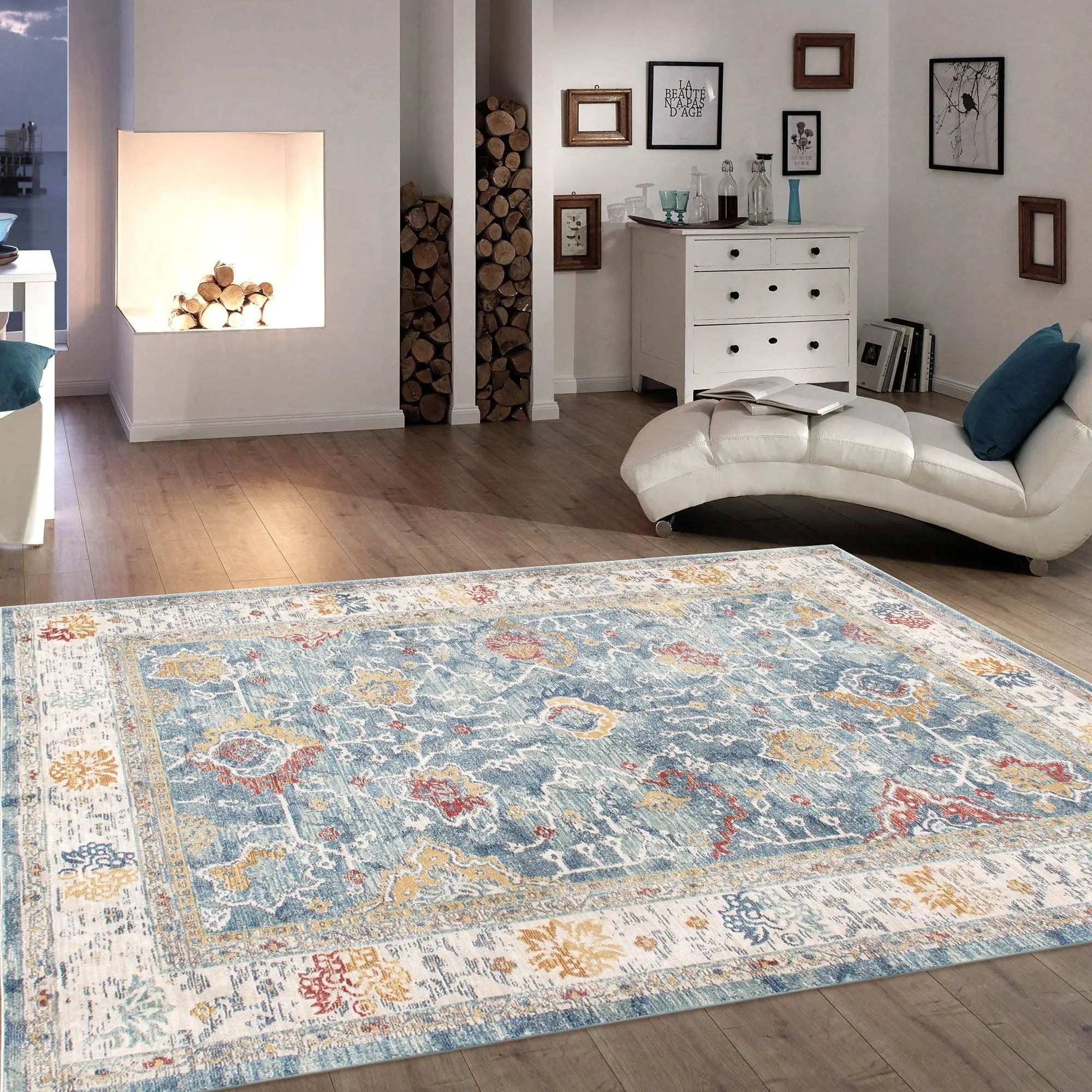 Pasargad Home Turkish Heritage Geometric L.Blue/Beige Area Rug