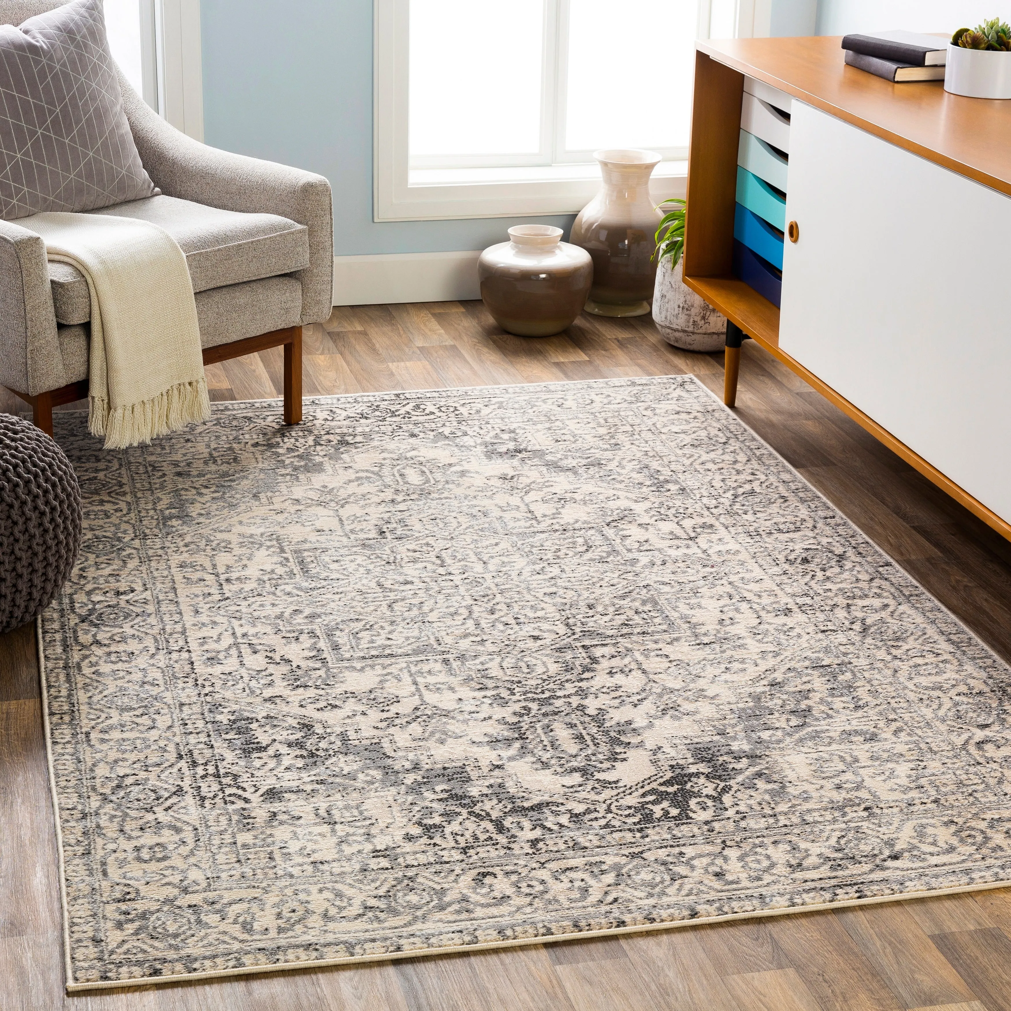 Porch & Den Estuary Traditional Distressed Medallion Area Rug