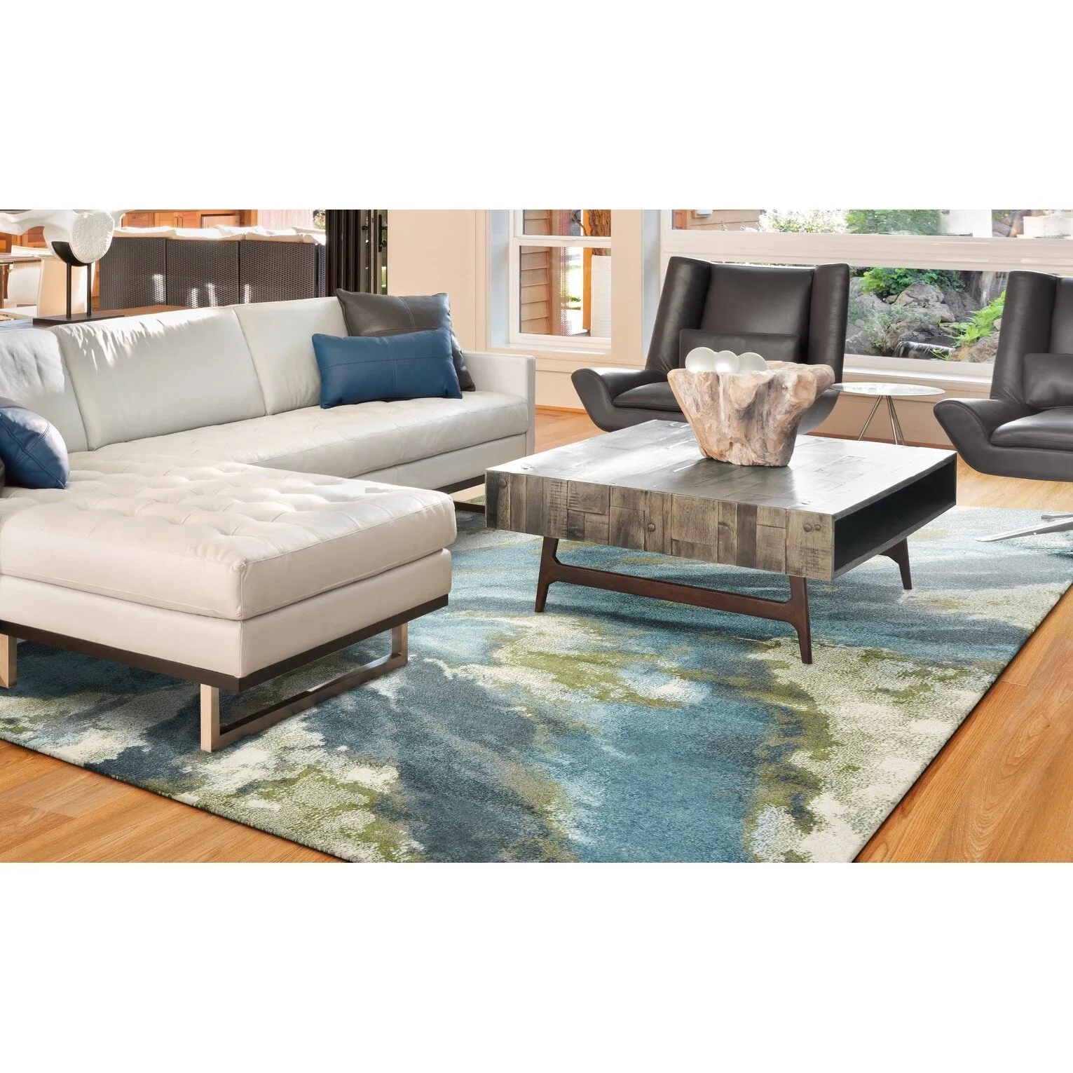 Porch & Den Hamlet Teal Abstract Marbled Rug