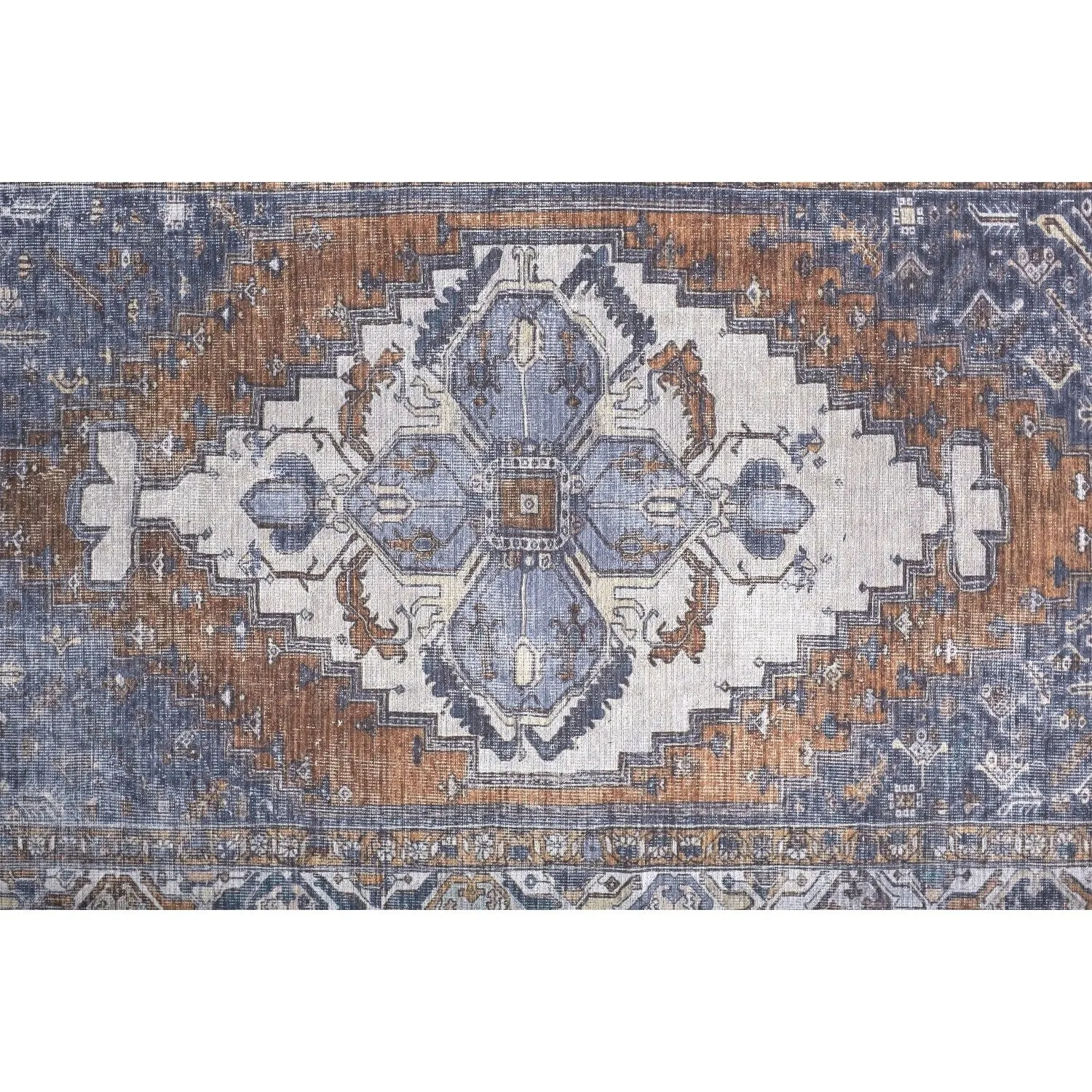 Prescott Vintage Medallion Area Rug. Navy/Mocha/Light Gray