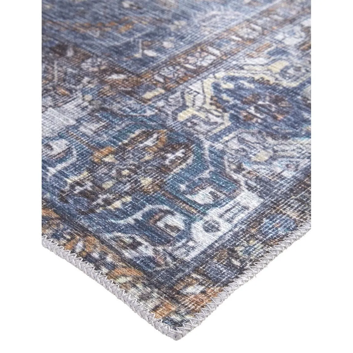 Prescott Vintage Medallion Area Rug. Navy/Mocha/Light Gray