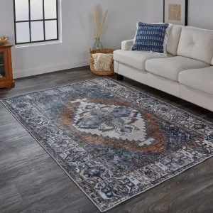 Prescott Vintage Medallion Area Rug. Navy/Mocha/Light Gray