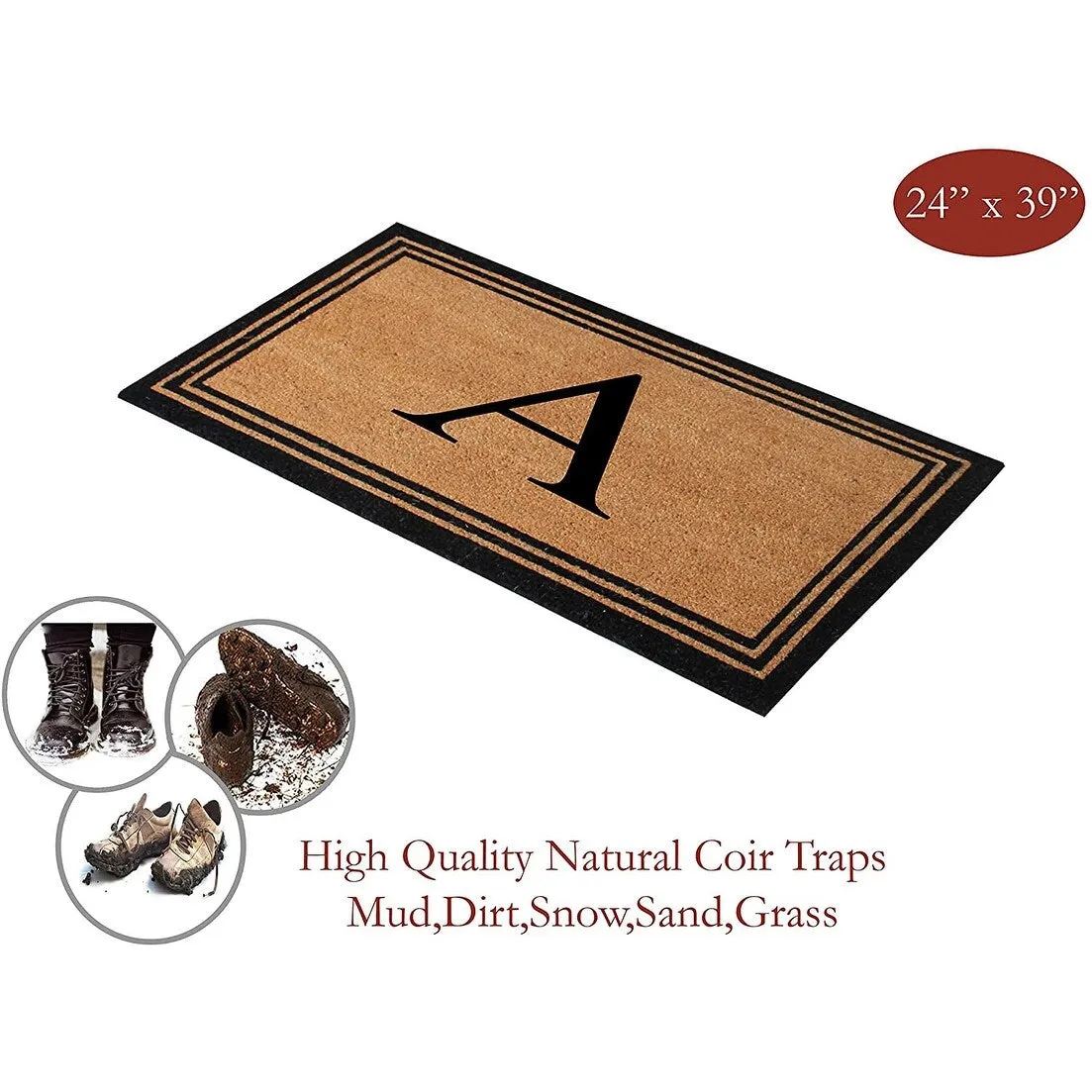 Pure Natural Coir Doormat with Heavy Duty PVC Backing.0.75 Inch Pile Height. Perfect for Outdoor Use