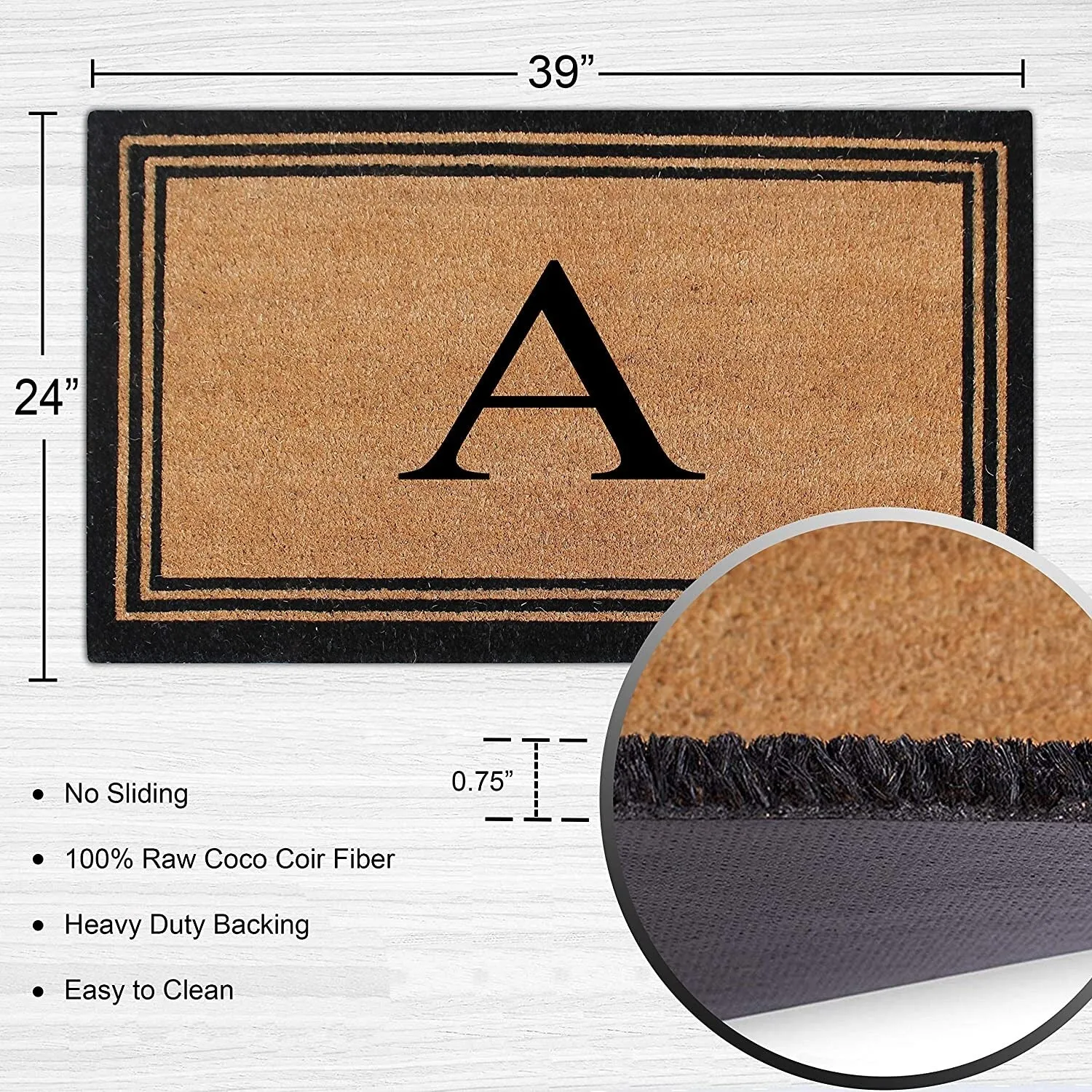 Pure Natural Coir Doormat with Heavy Duty PVC Backing.0.75 Inch Pile Height. Perfect for Outdoor Use
