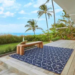 Reyn Spooner Kona Coast Royal Honu Navy Blue Sea Turtle Flatweave Indoor/ Outdoor Area Rug