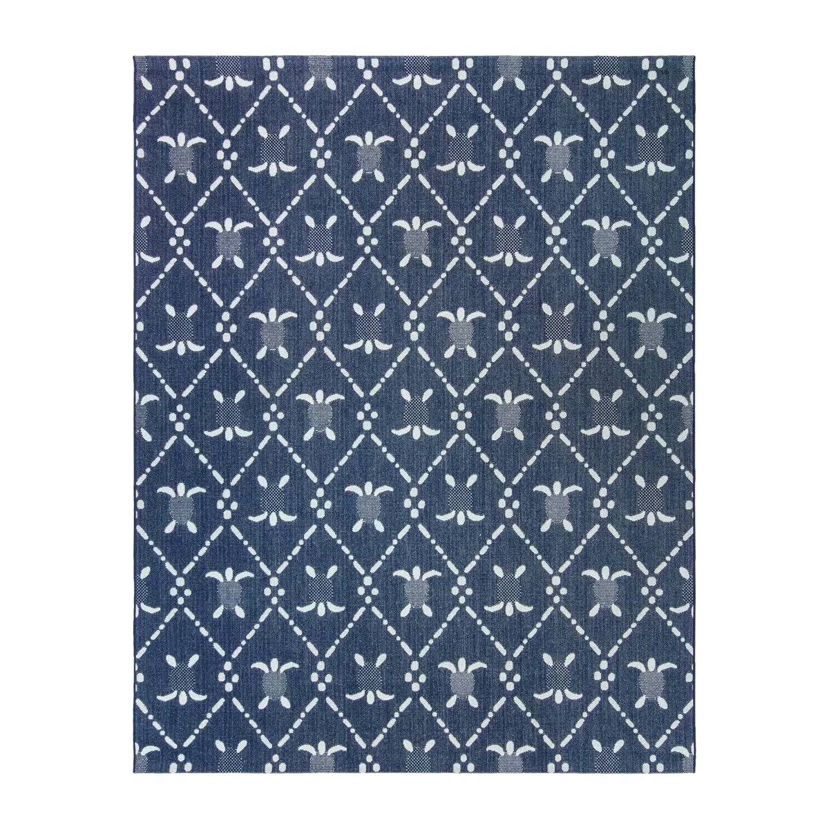 Reyn Spooner Kona Coast Royal Honu Navy Blue Sea Turtle Flatweave Indoor/ Outdoor Area Rug