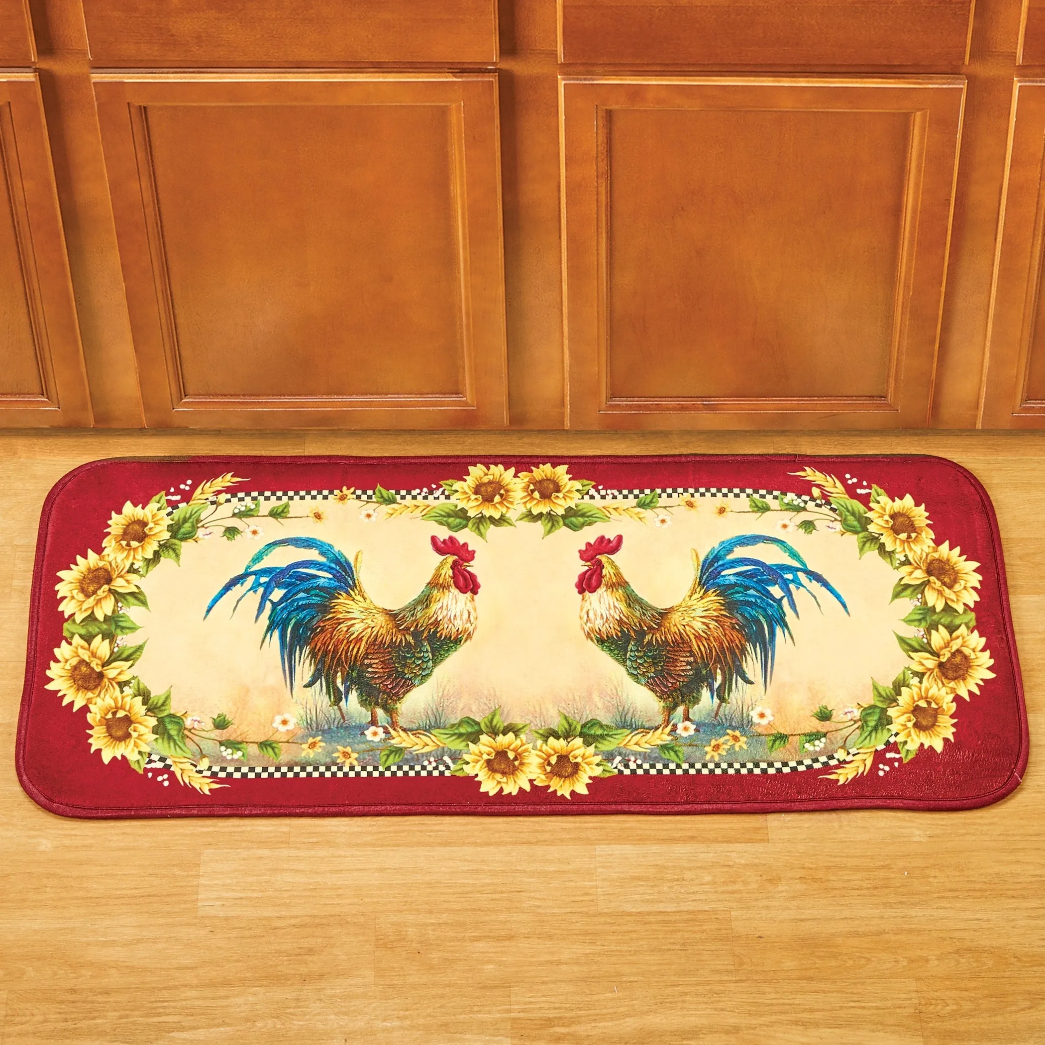 Rooster & Sunflowers Slip-Resistant Braided Kitchen Runner Rug