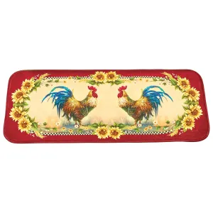 Rooster & Sunflowers Slip-Resistant Braided Kitchen Runner Rug
