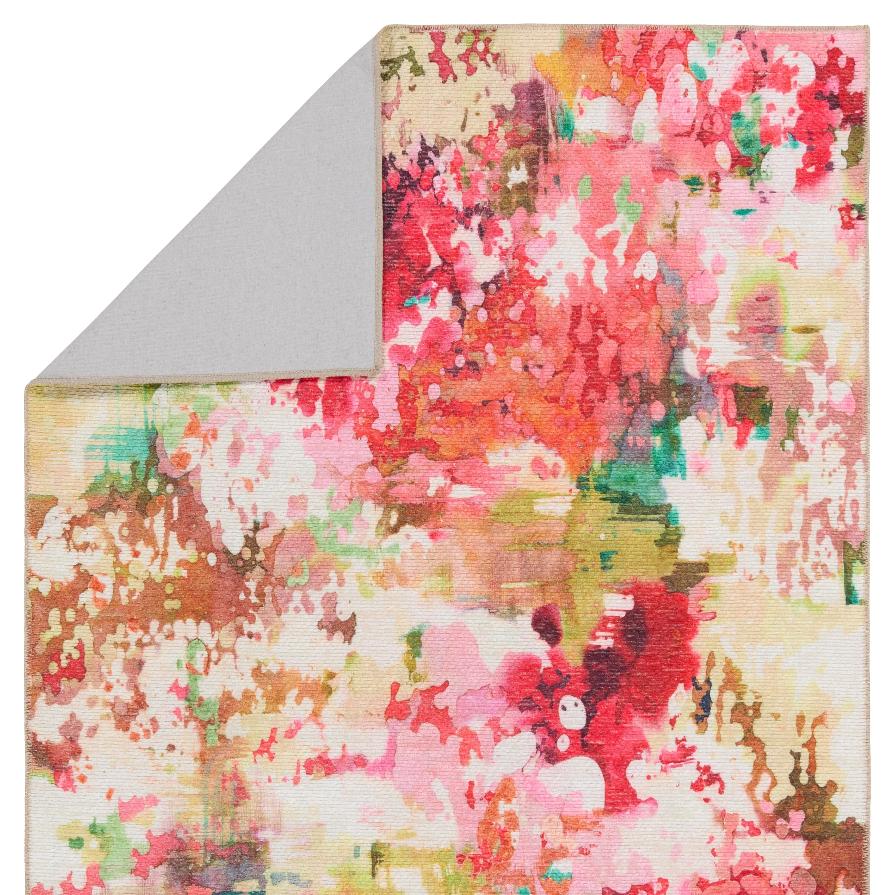 Rouge Machine Washable Indoor/Outdoor Floral Pink/ Multicolor Area Rug