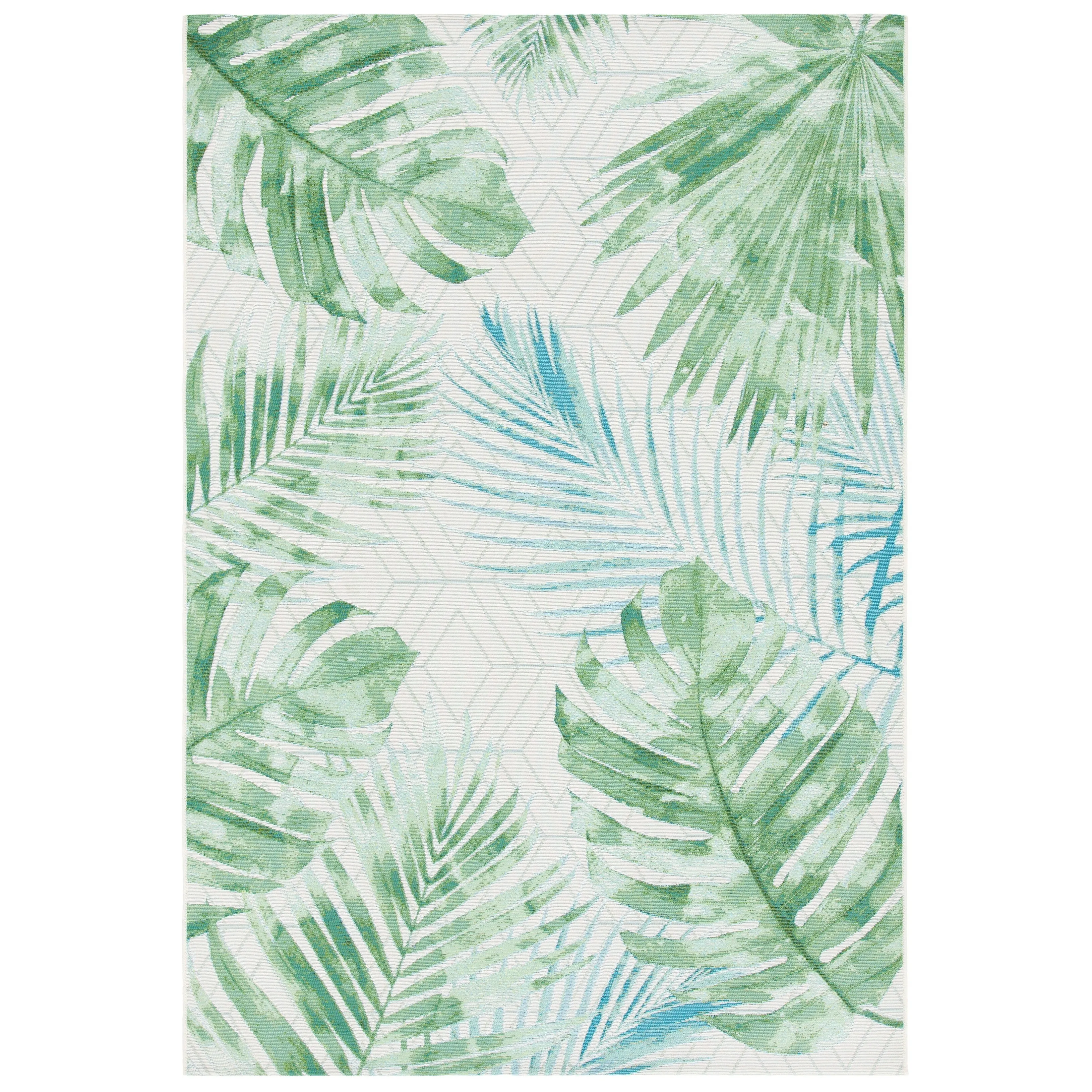 SAFAVIEH Barbados Nairne Tropical Indoor/ Outdoor Waterproof Patio Backyard Rug - Green/Teal - 8' x 10'5