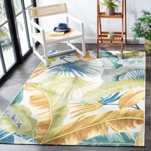 SAFAVIEH Barbados Souzan Tropical Indoor/ Outdoor Waterproof Patio Backyard Rug - Gold/Green - 5'3 x 7'6