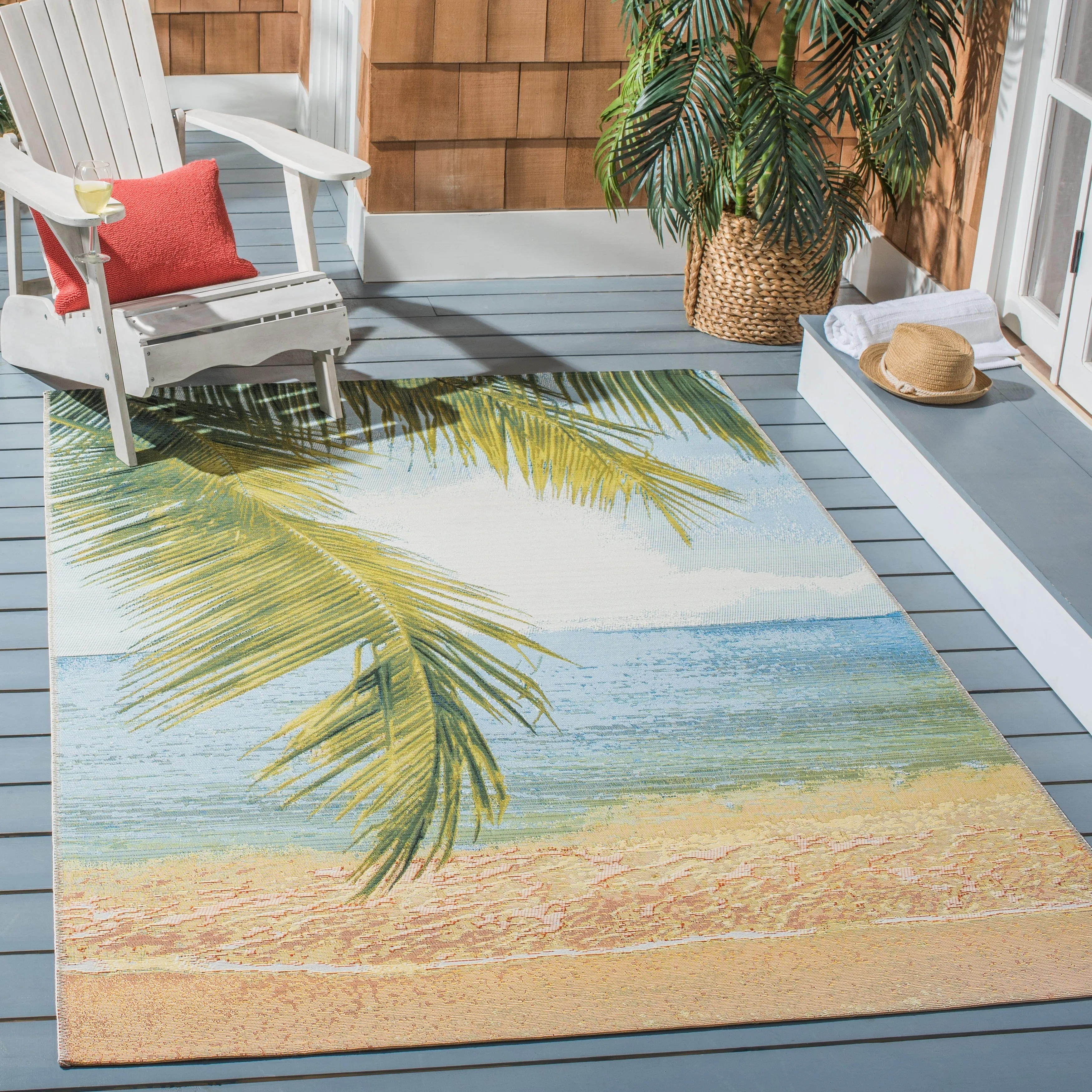 SAFAVIEH Barbados Terumi Tropical Indoor/ Outdoor Waterproof Patio Backyard Rug