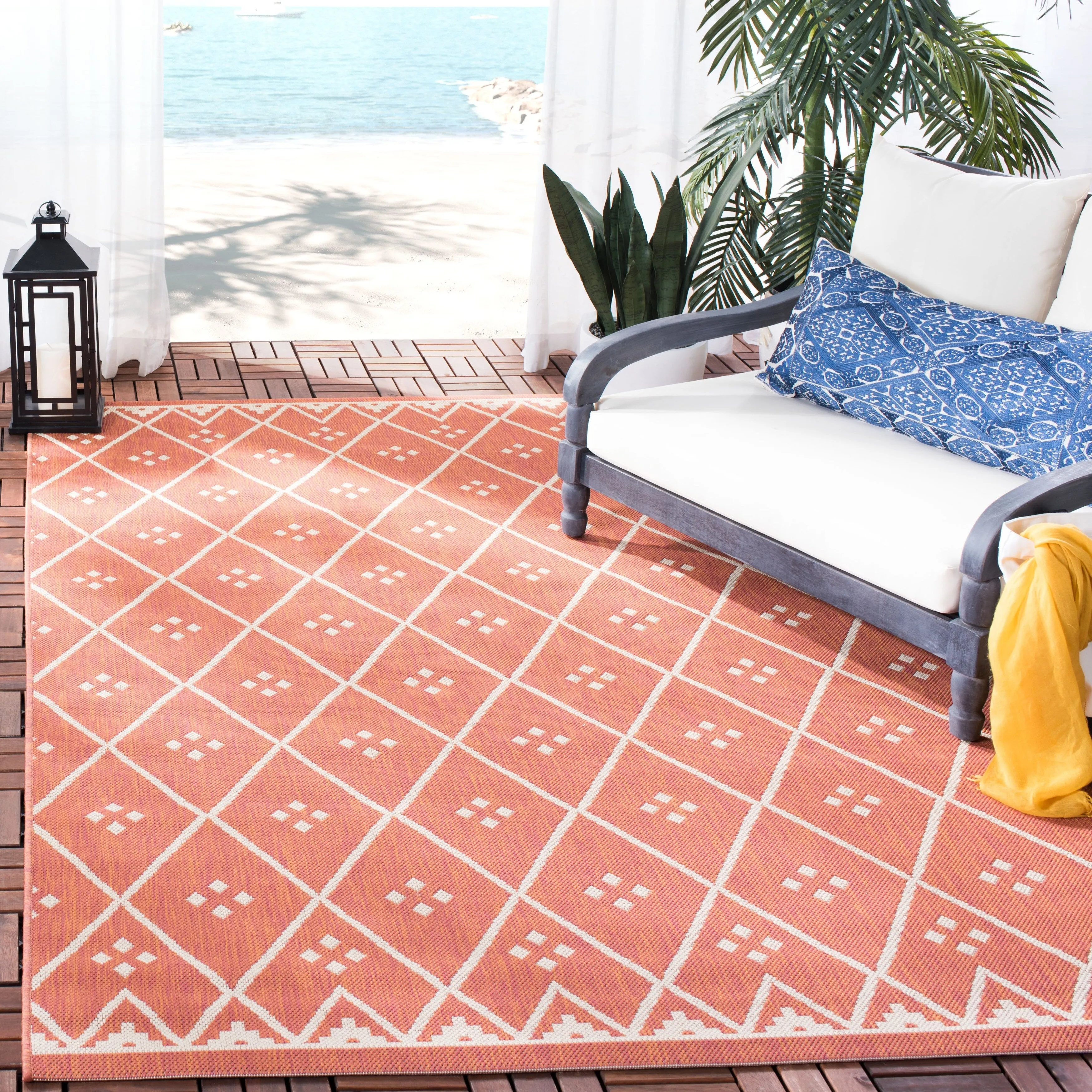 SAFAVIEH Courtyard Beryl Indoor/ Outdoor Waterproof Patio Backyard Rug - Terracotta/Light Beige - 5'3 x 7'7