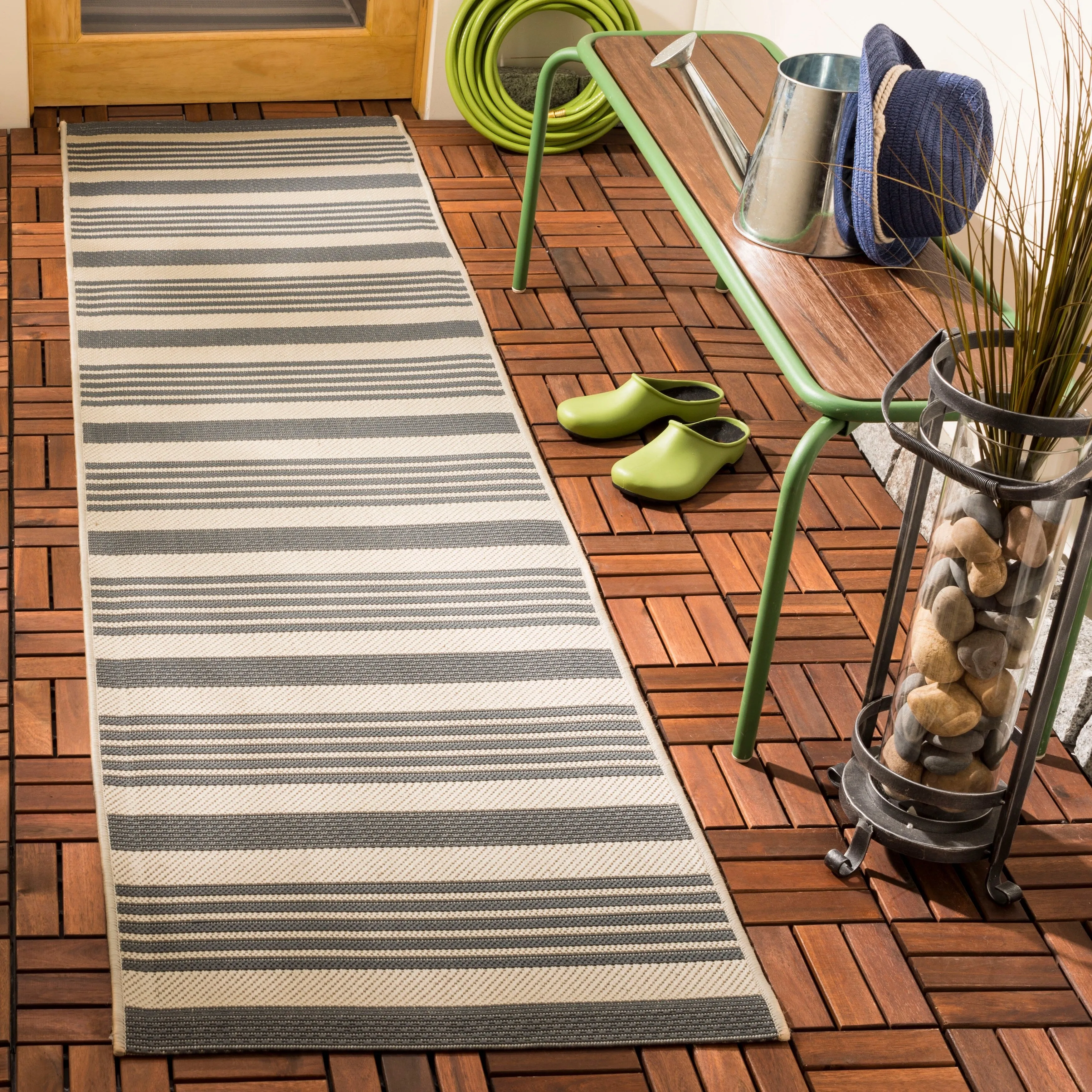 SAFAVIEH Courtyard Charmaine Indoor/ Outdoor Waterproof Area Rug - Grey/Bone - 2'3 x 14' Runner