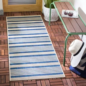 SAFAVIEH Courtyard Charmaine Indoor/ Outdoor Waterproof Area Rug - Navy/Beige - 2'3 x 12' Runner