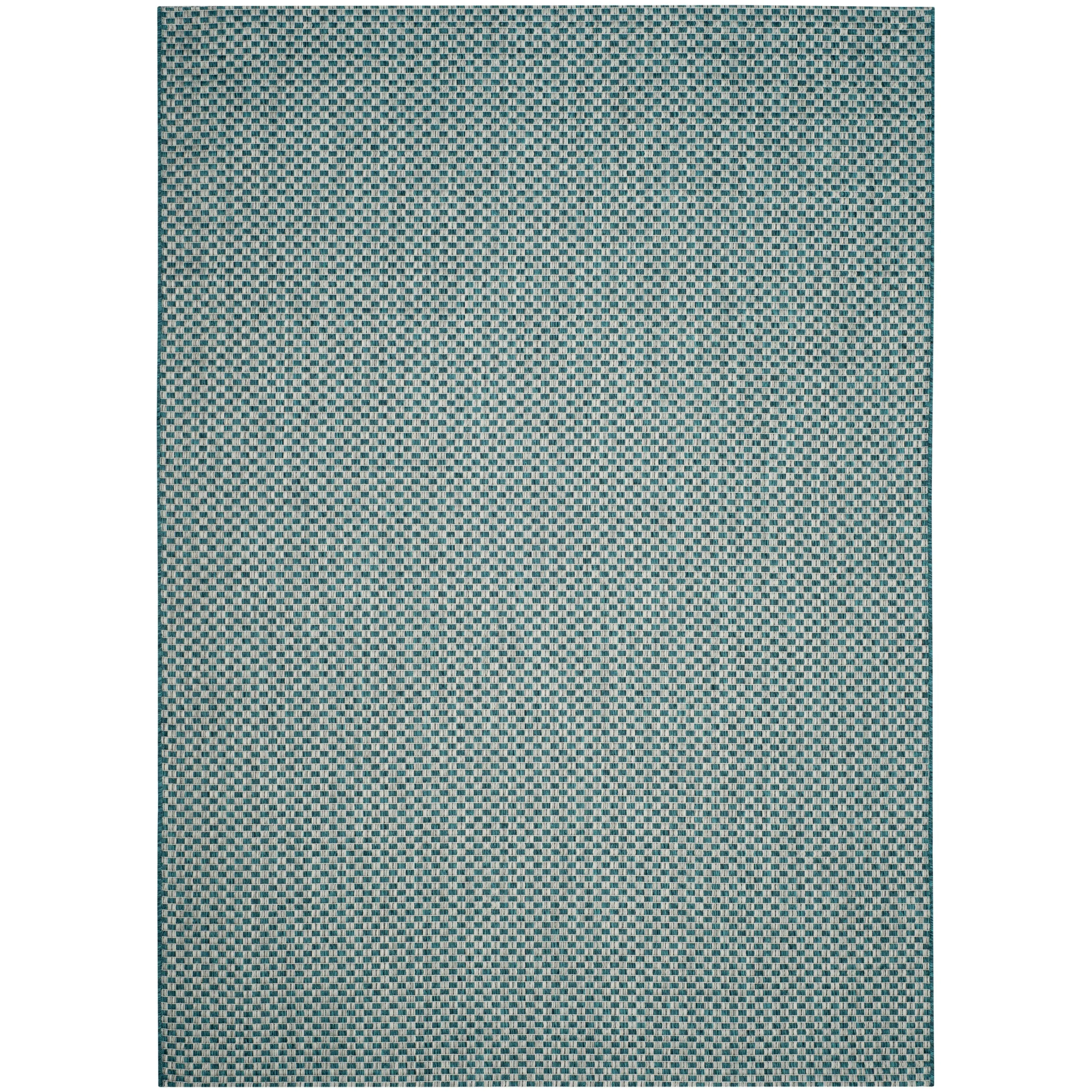 SAFAVIEH Courtyard Judi Indoor/ Outdoor Patio Backyard Rug - Turquoise/Light Grey - 6'7 x 9'6
