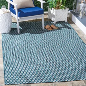 SAFAVIEH Courtyard Judi Indoor/ Outdoor Patio Backyard Rug - Turquoise/Light Grey - 6'7 x 9'6