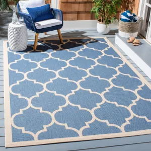 SAFAVIEH Courtyard Kathy Indoor/ Outdoor Waterproof Patio Backyard Rug - Blue/Beige - 8' x 11'