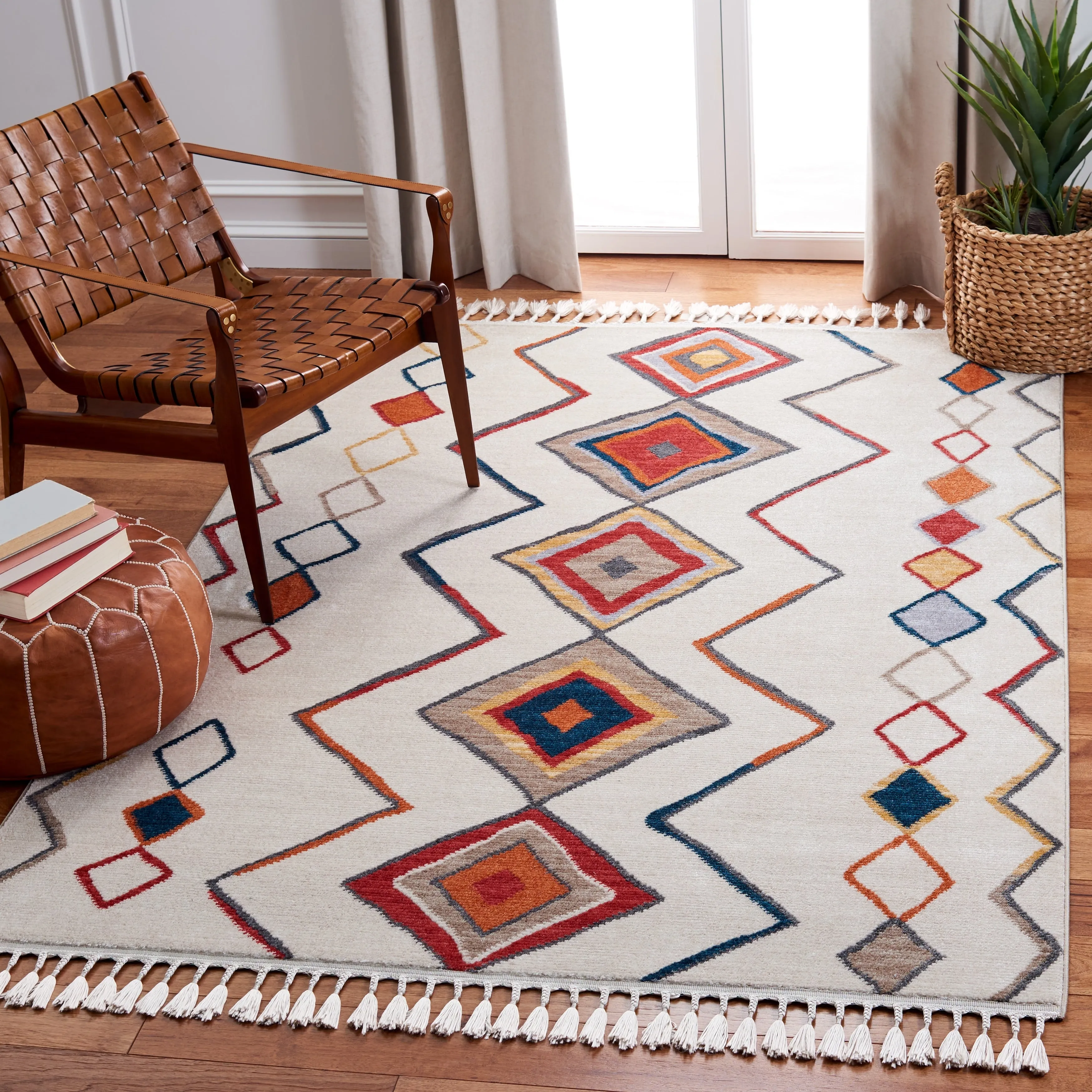 SAFAVIEH Farmhouse Kujtime Moroccan Boho Tassel Rug