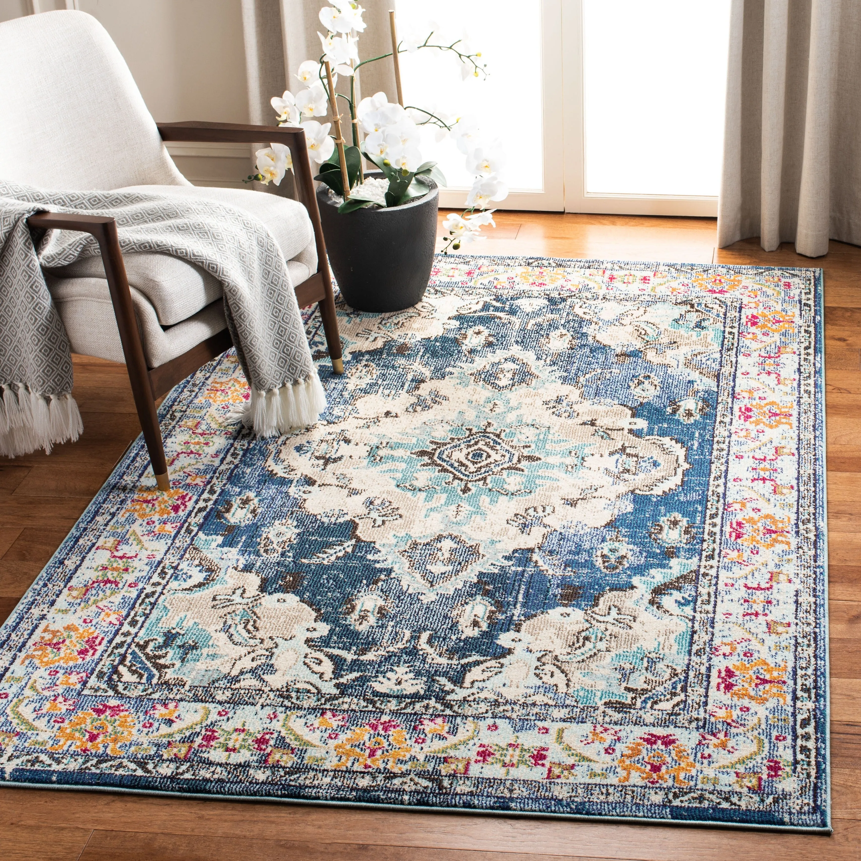 SAFAVIEH Monaco Lillie Boho Medallion Distressed Area Rug - Navy/Light Blue - 4' x 5' 7