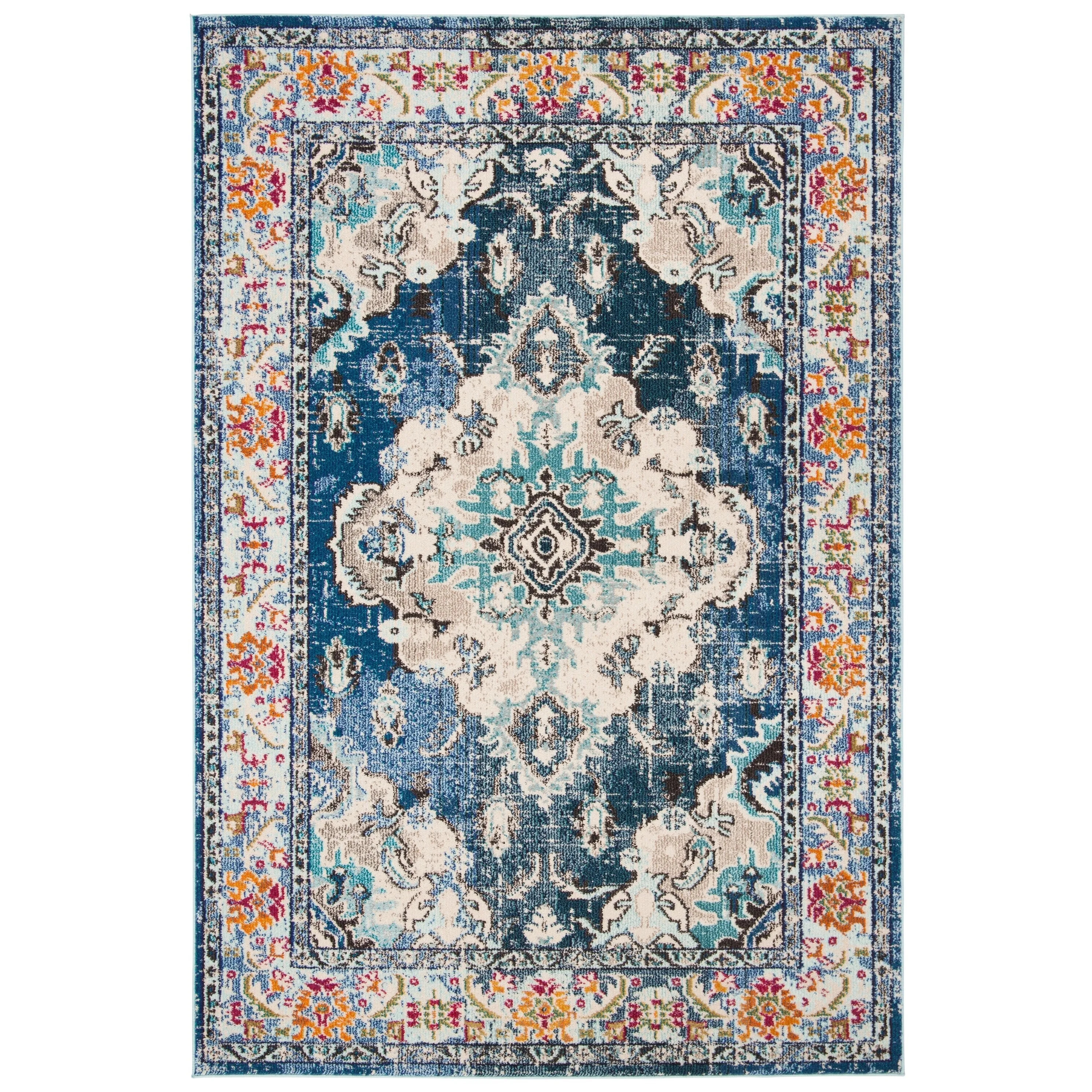 SAFAVIEH Monaco Lillie Boho Medallion Distressed Area Rug - Navy/Light Blue - 4' x 5' 7