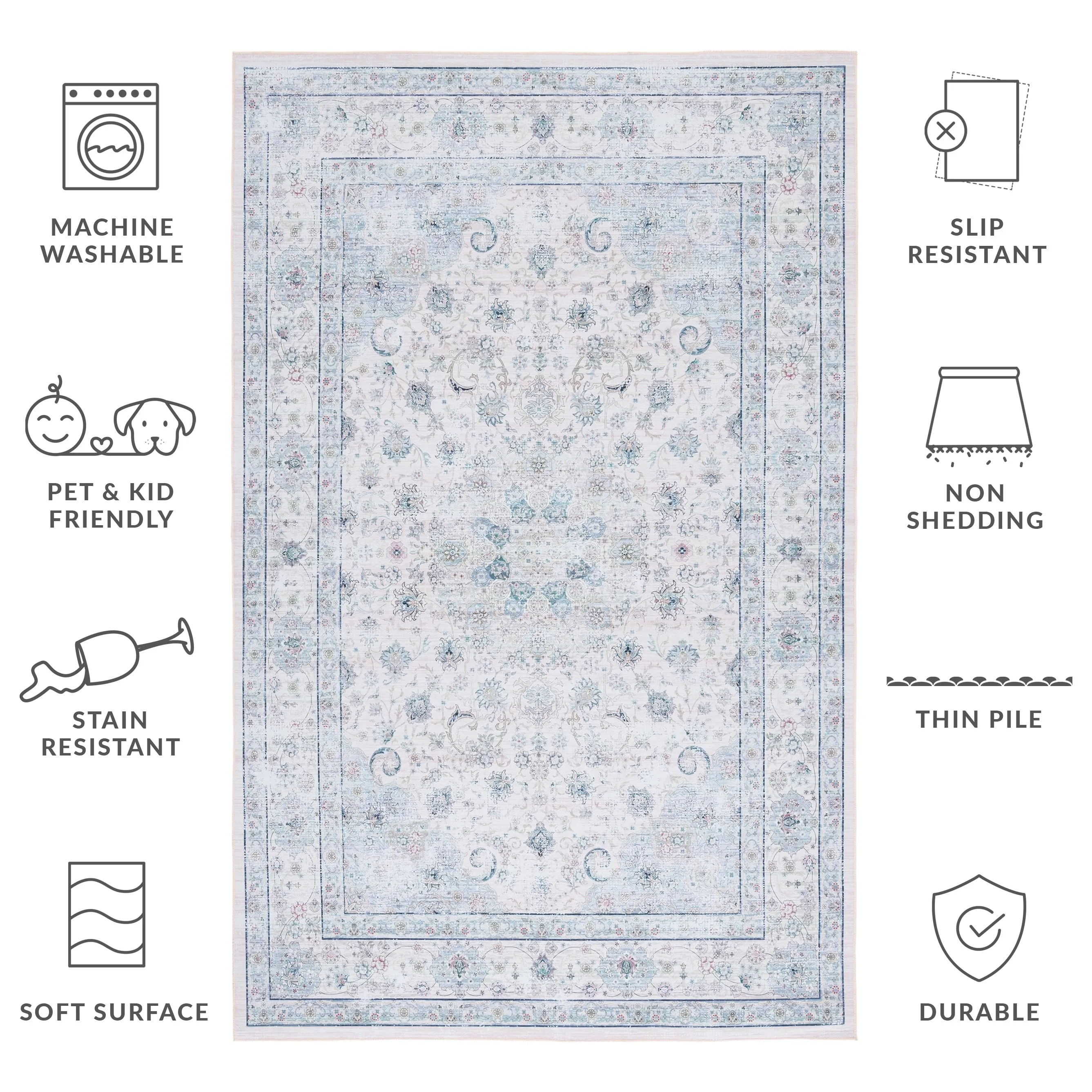 SAFAVIEH Tucson Machine Washable Slip Resistant Abigail Oriental Rug