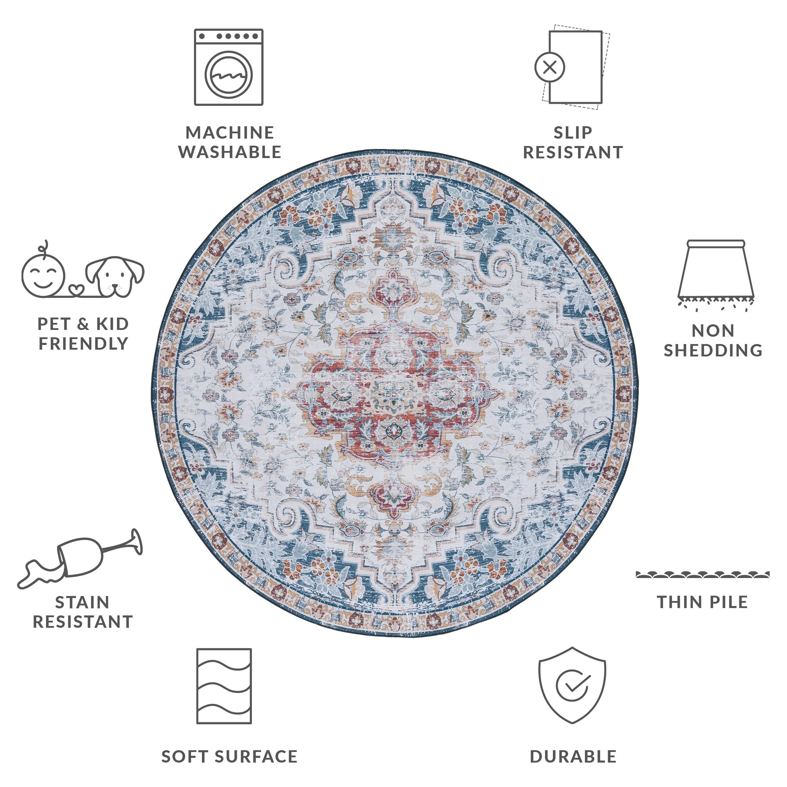 SAFAVIEH Tucson Machine Washable Slip Resistant Harmanda Oriental Medallion