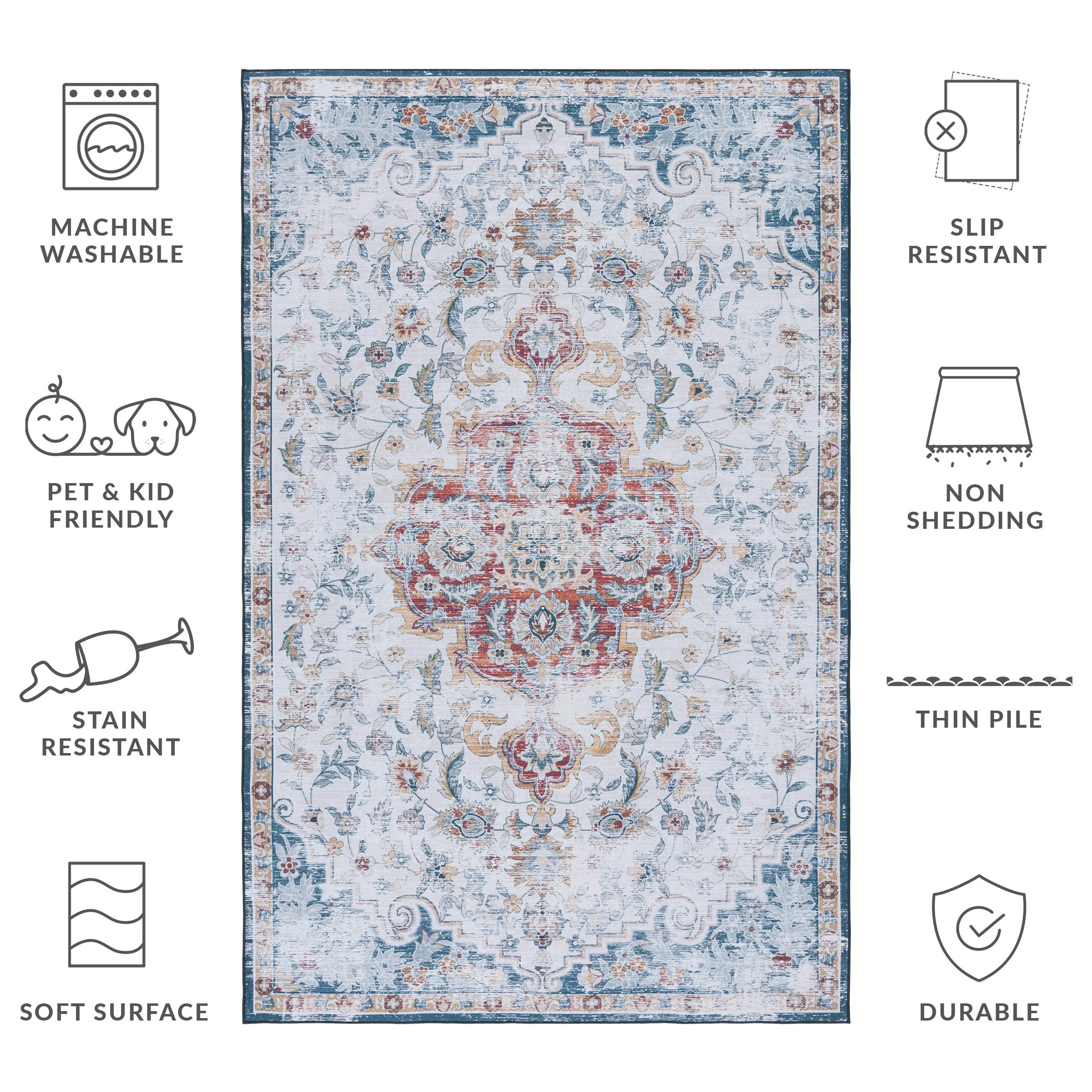 SAFAVIEH Tucson Machine Washable Slip Resistant Harmanda Oriental Medallion