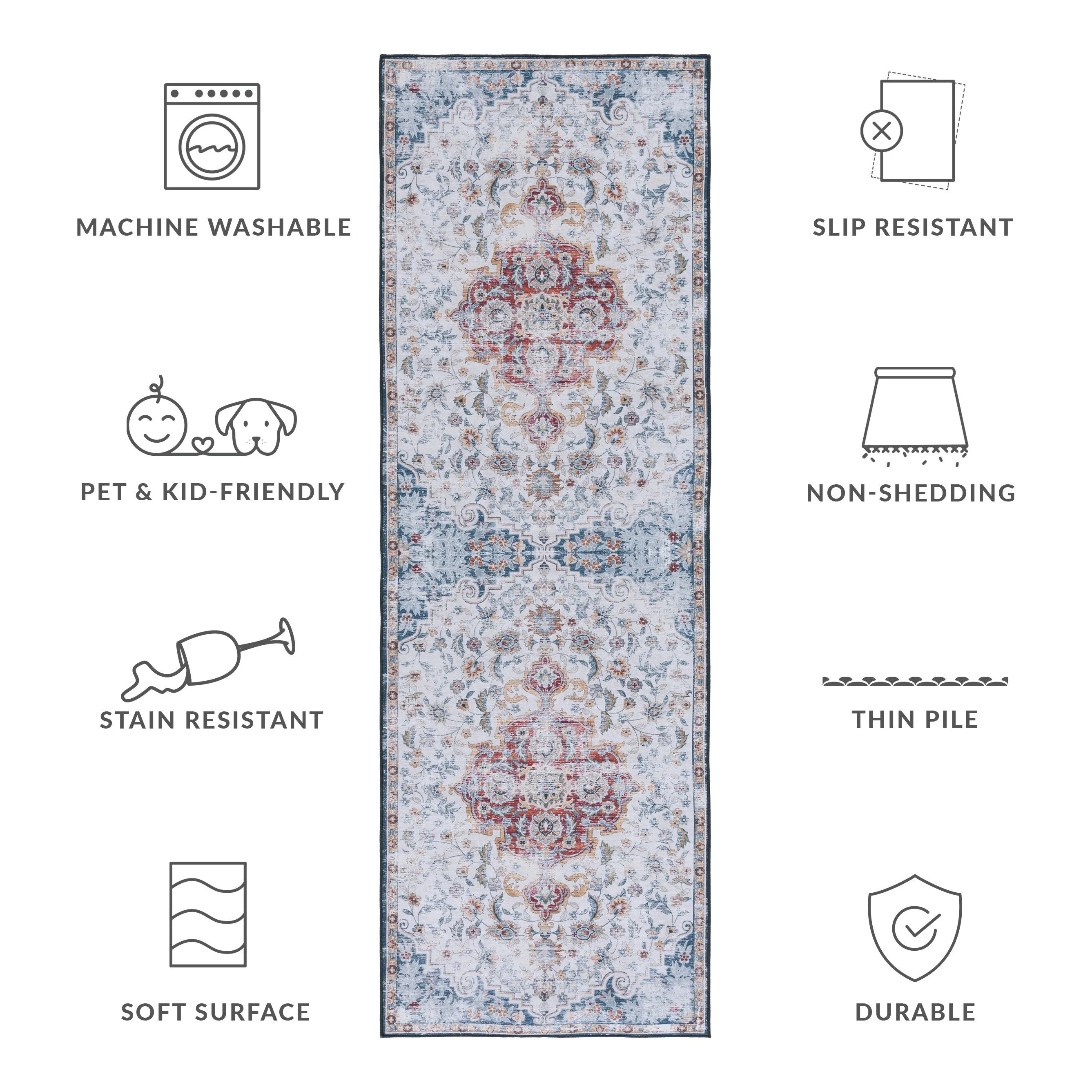 SAFAVIEH Tucson Machine Washable Slip Resistant Harmanda Oriental Medallion
