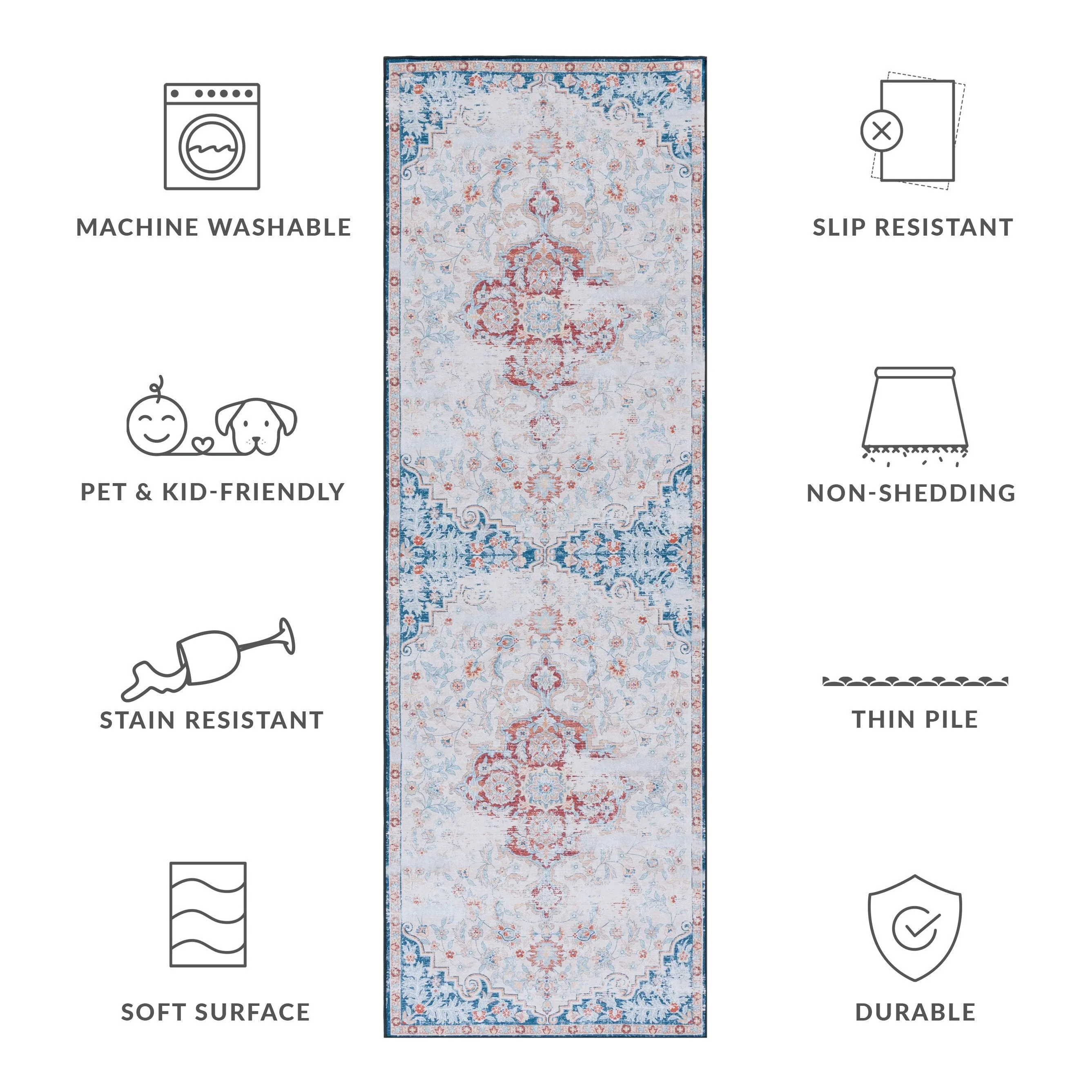 SAFAVIEH Tucson Machine Washable Slip Resistant Harmanda Oriental Medallion