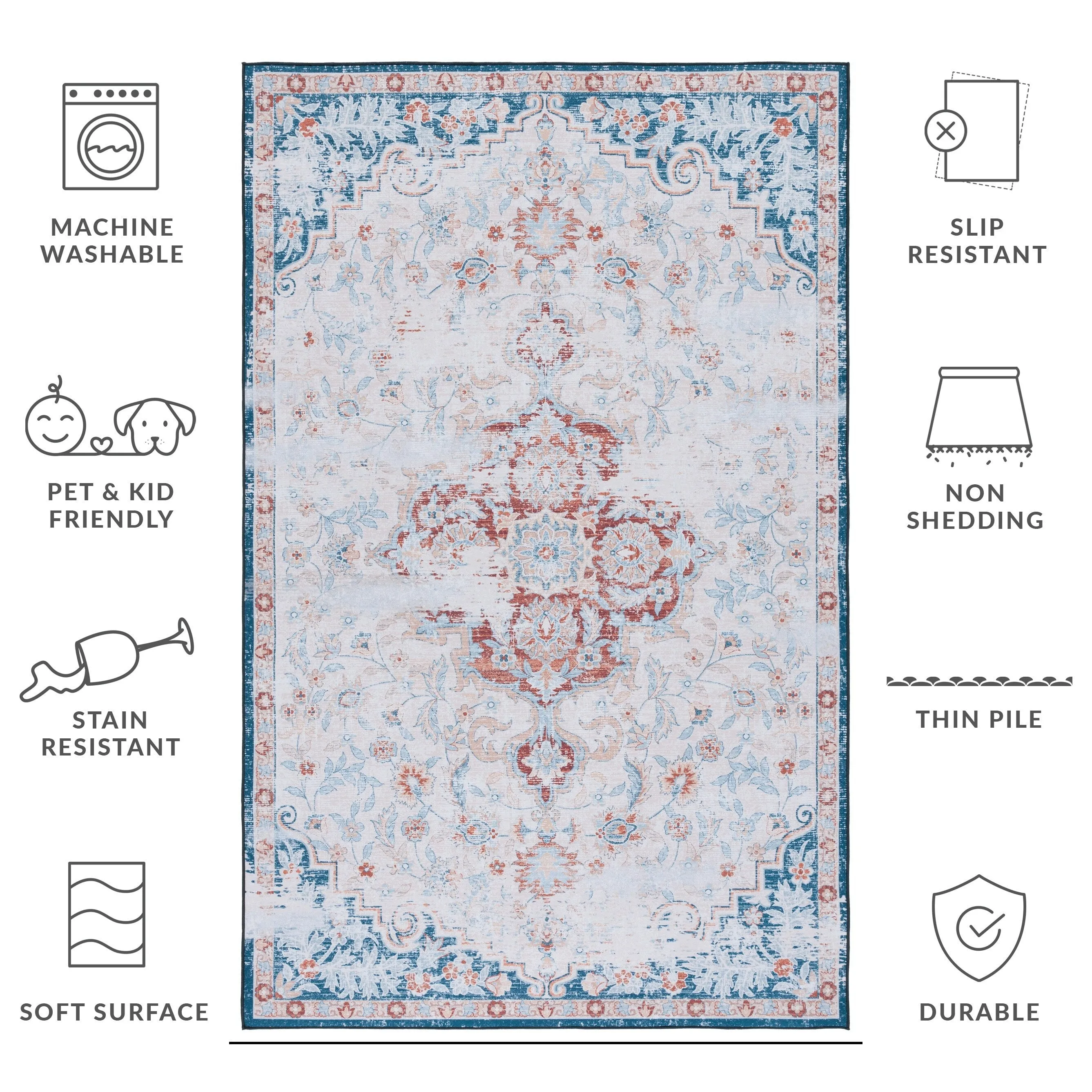 SAFAVIEH Tucson Machine Washable Slip Resistant Harmanda Oriental Medallion