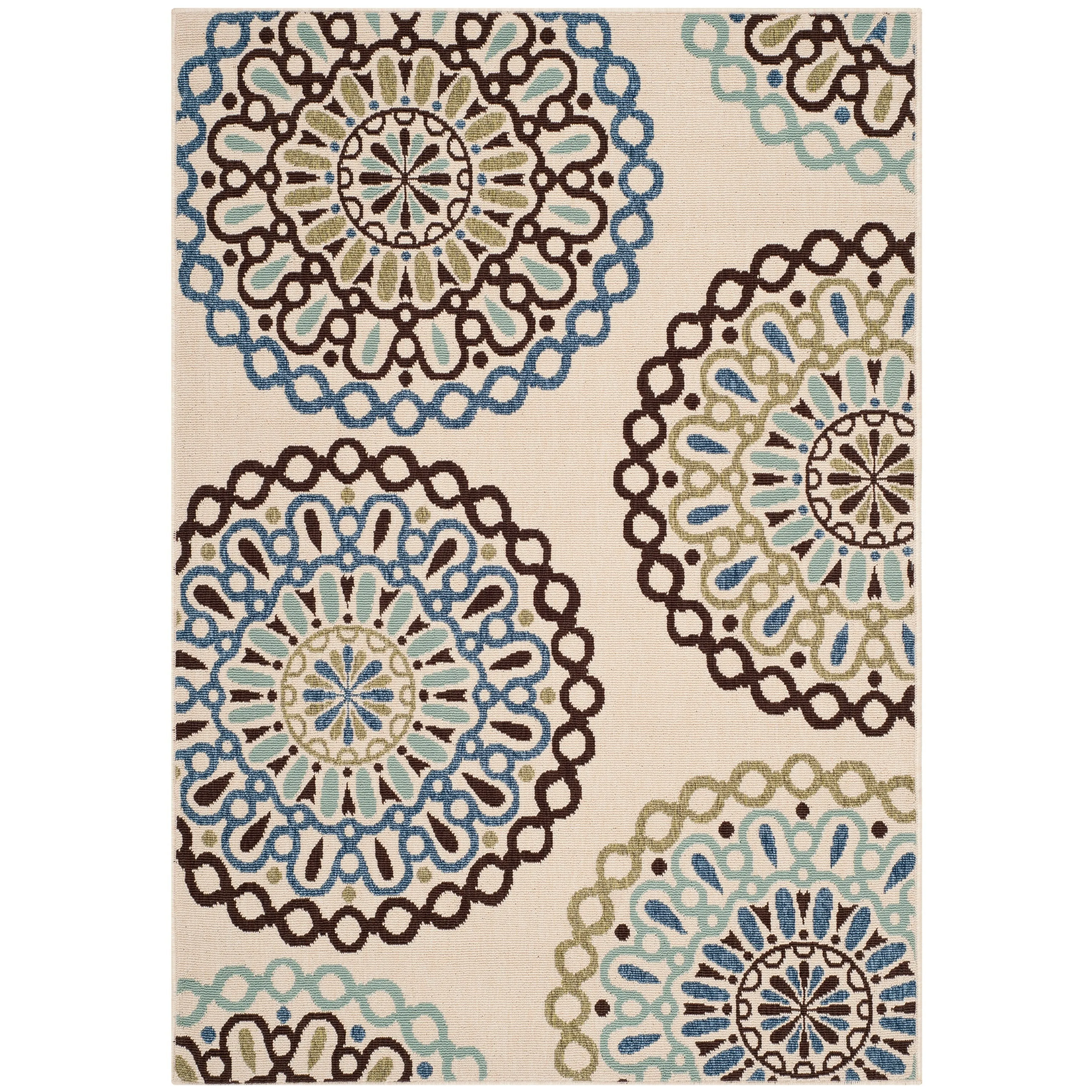 SAFAVIEH Veranda Felizitas Geometric Medallion Indoor/Outdoor Area Rug - Cream/Blue - 4' x 5'7