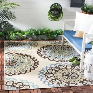 SAFAVIEH Veranda Felizitas Geometric Medallion Indoor/Outdoor Area Rug - Cream/Blue - 4' x 5'7