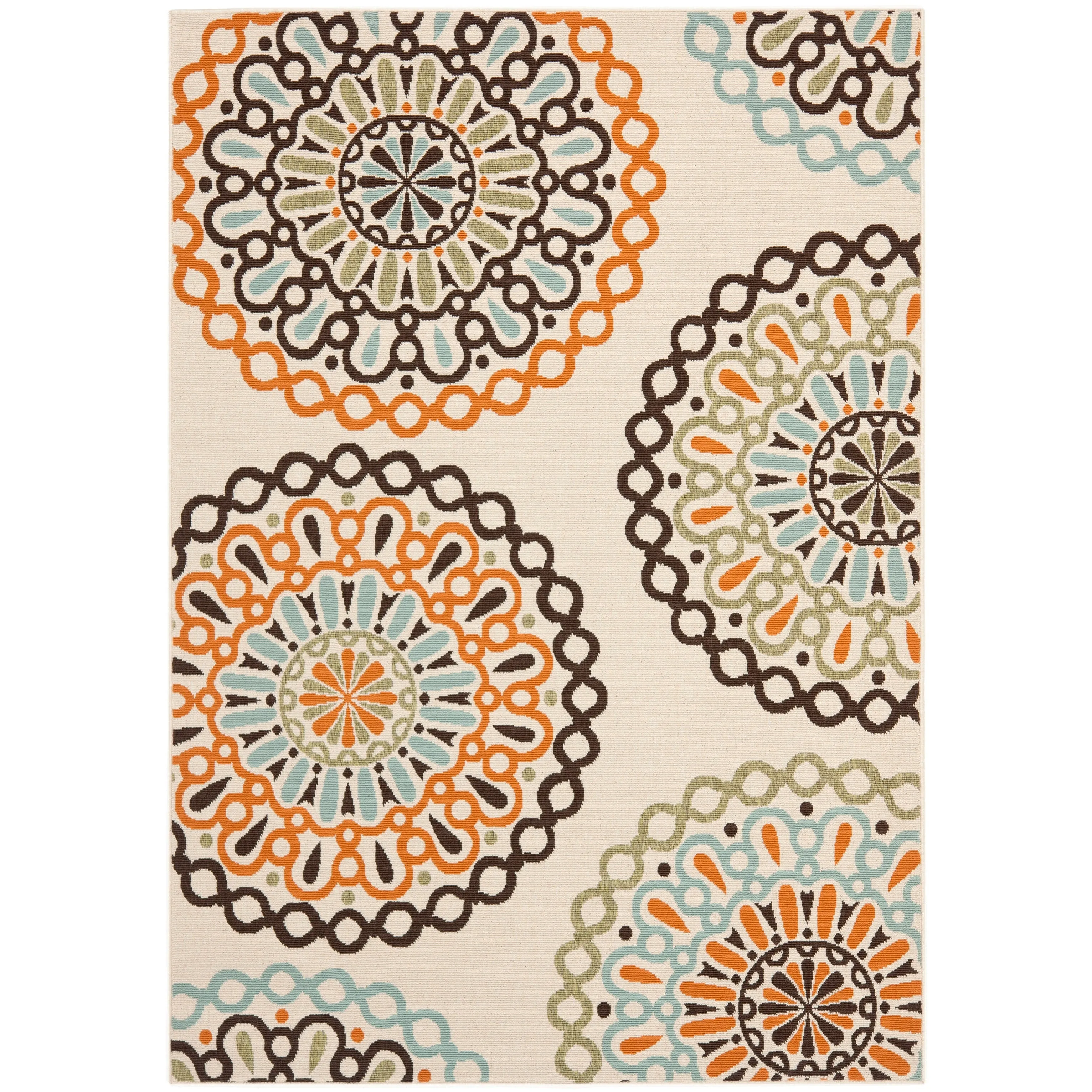 SAFAVIEH Veranda Felizitas Geometric Medallion Indoor/Outdoor Area Rug - Cream/Terracotta - 4' x 5'7
