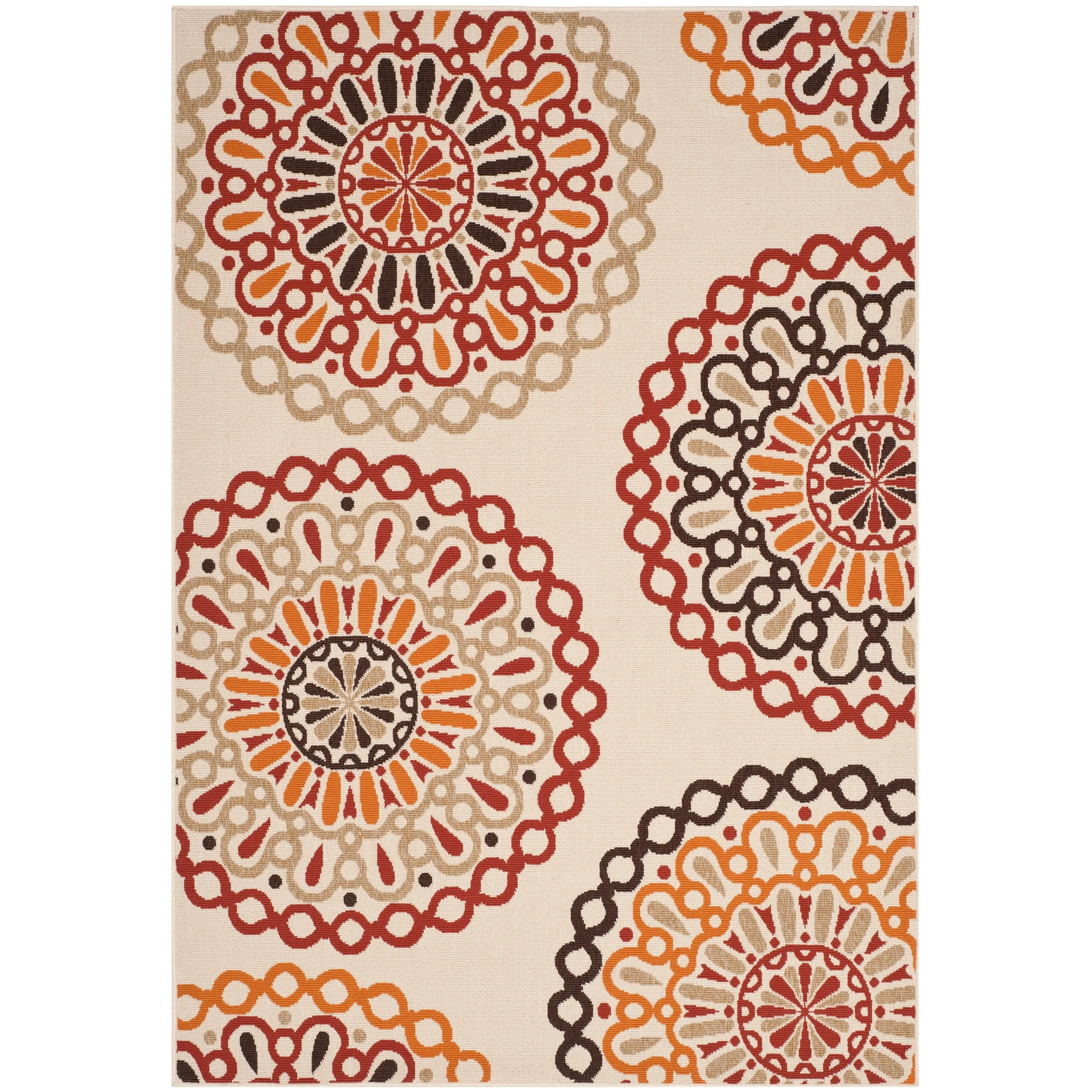 SAFAVIEH Veranda Felizitas Geometric Medallion Indoor/Outdoor Area Rug - Cream/Terracotta - 4' x 5'7